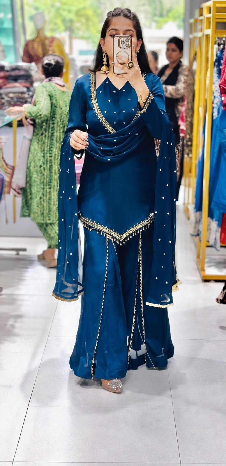 Premium Roman Glass | Real Mirror Work | Chanderi Silk Dupatta | M-XXL | Ready to Wear