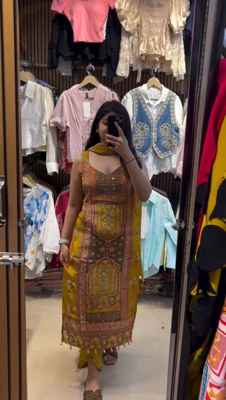 Pcs | Heavy Natural Silk | Digital Print | Hand Work | Ready-Made