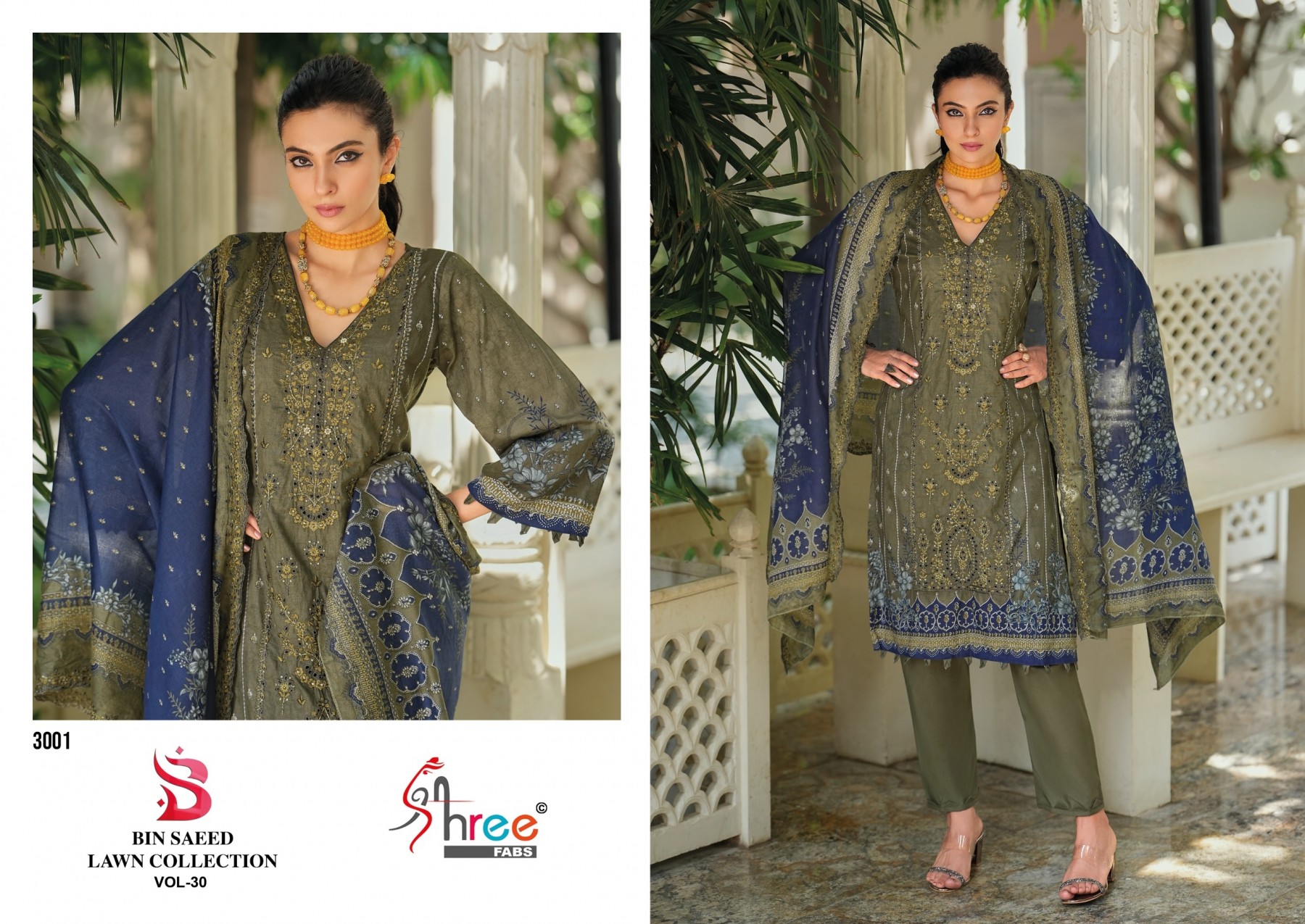 Shree Fabs Surat | Bin Saeed Lawn Collection | Pure Cotton | Heavy Khatli Work | Self Embroidery | 6 Designs