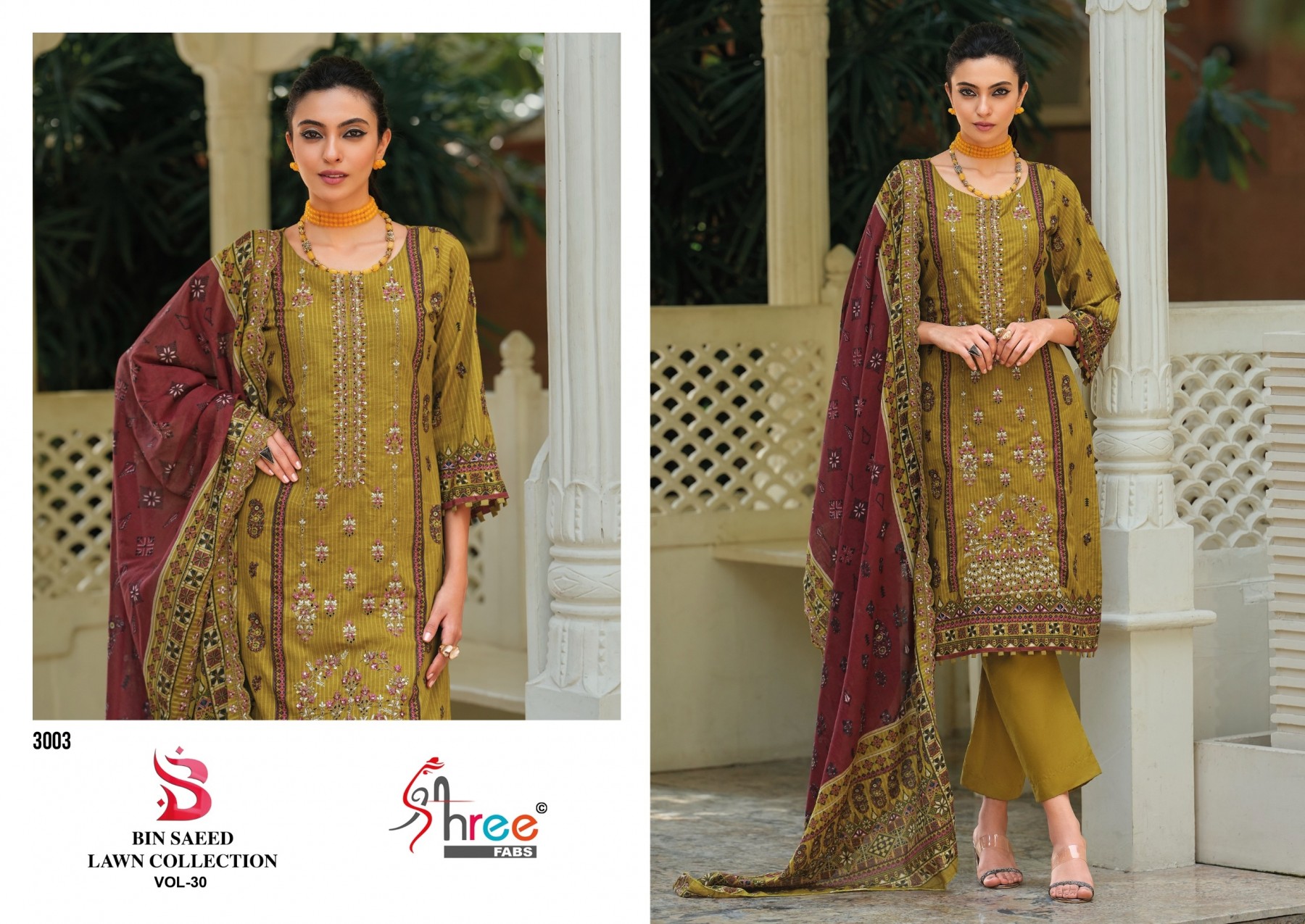 Shree Fabs Surat | Bin Saeed Lawn Collection | Pure Cotton | Heavy Khatli Work | Self Embroidery | 6 Designs