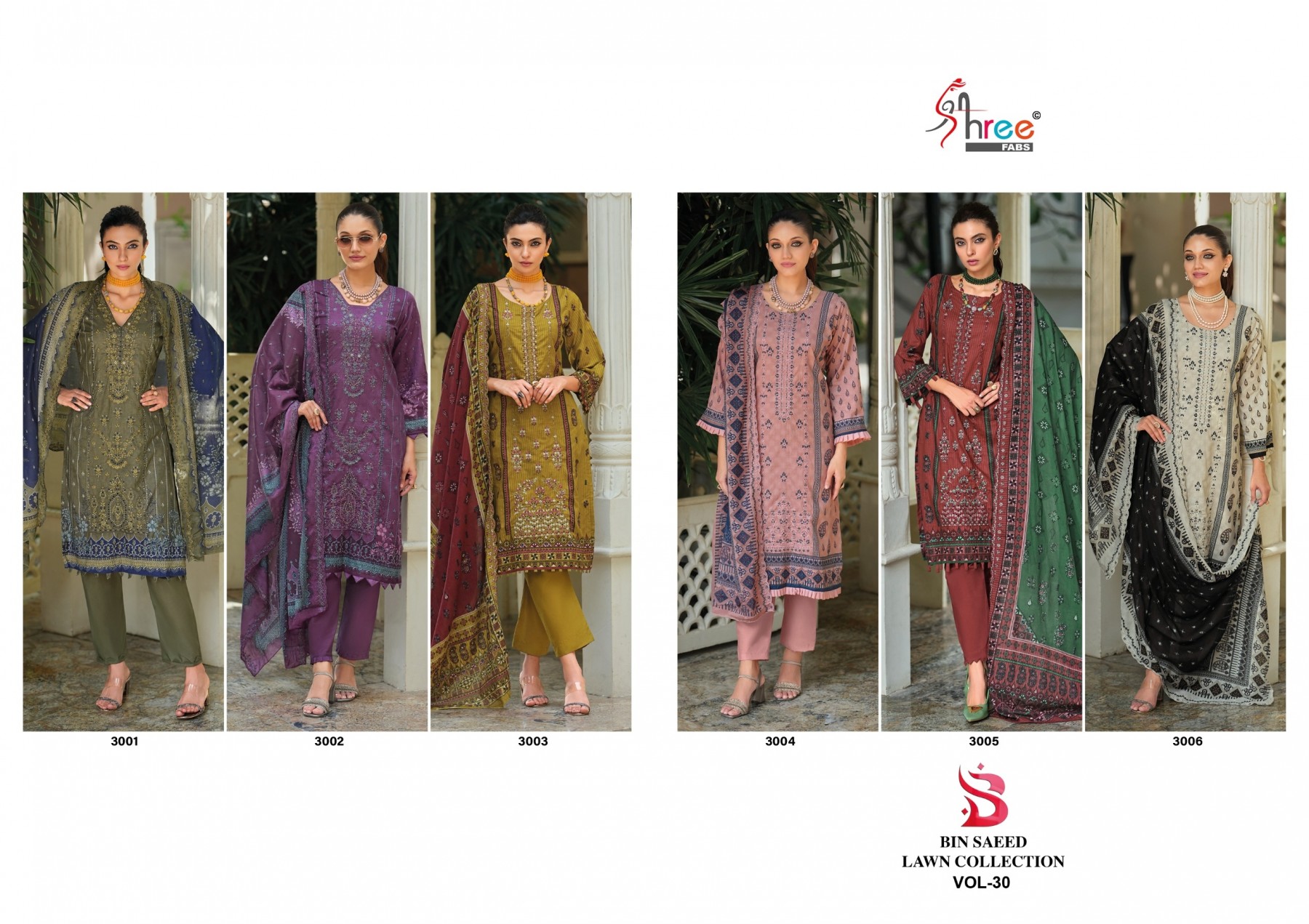 Shree Fabs Surat | Bin Saeed Lawn Collection | Pure Cotton | Heavy Khatli Work | Self Embroidery | 6 Designs