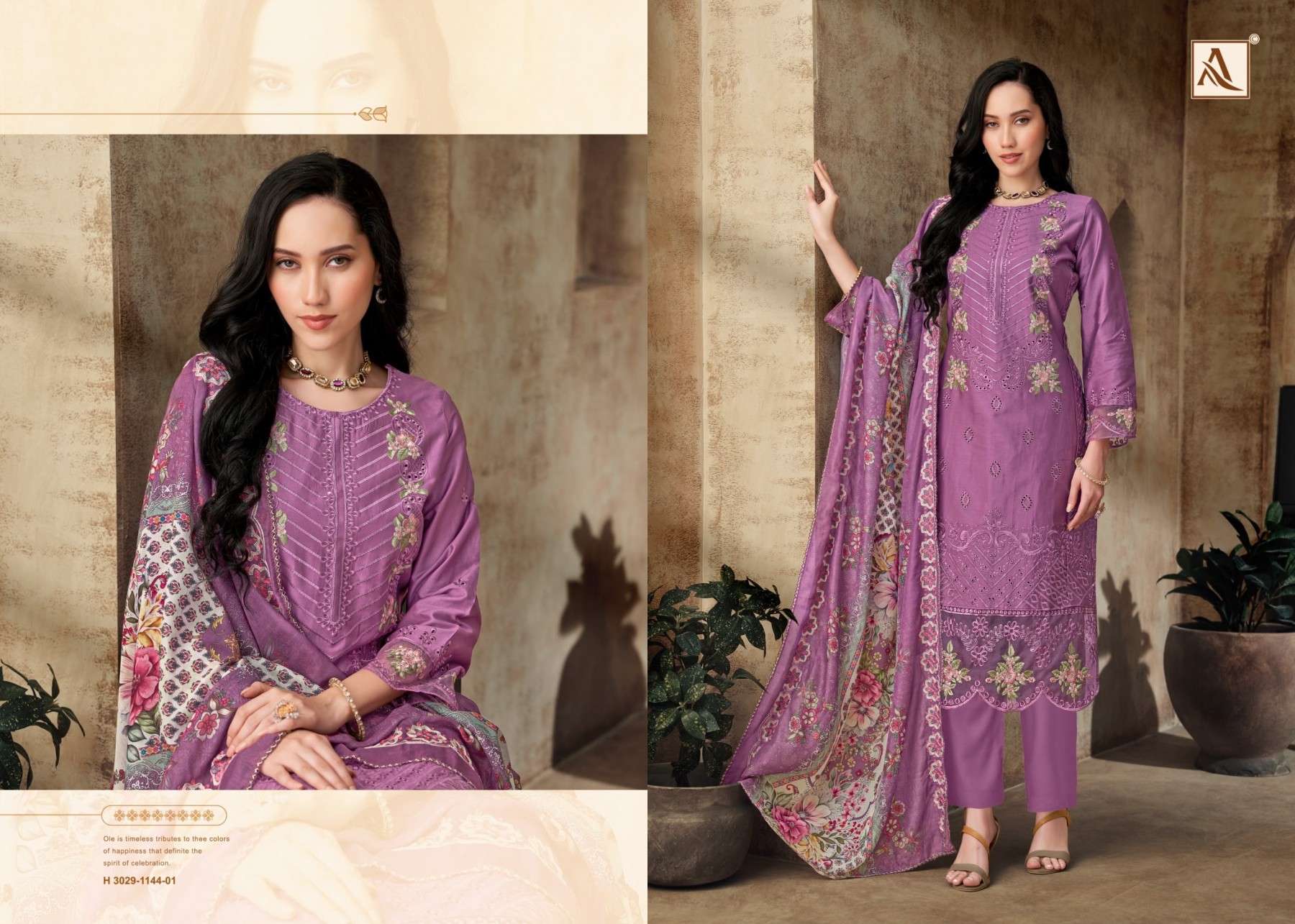 ALOK SUIT | Meher Mahal-2 | Pure Zam Cotton | Pakistani Embroidery | Mal Mal Dupatta | 4 PCS Set | Ready to Ship
