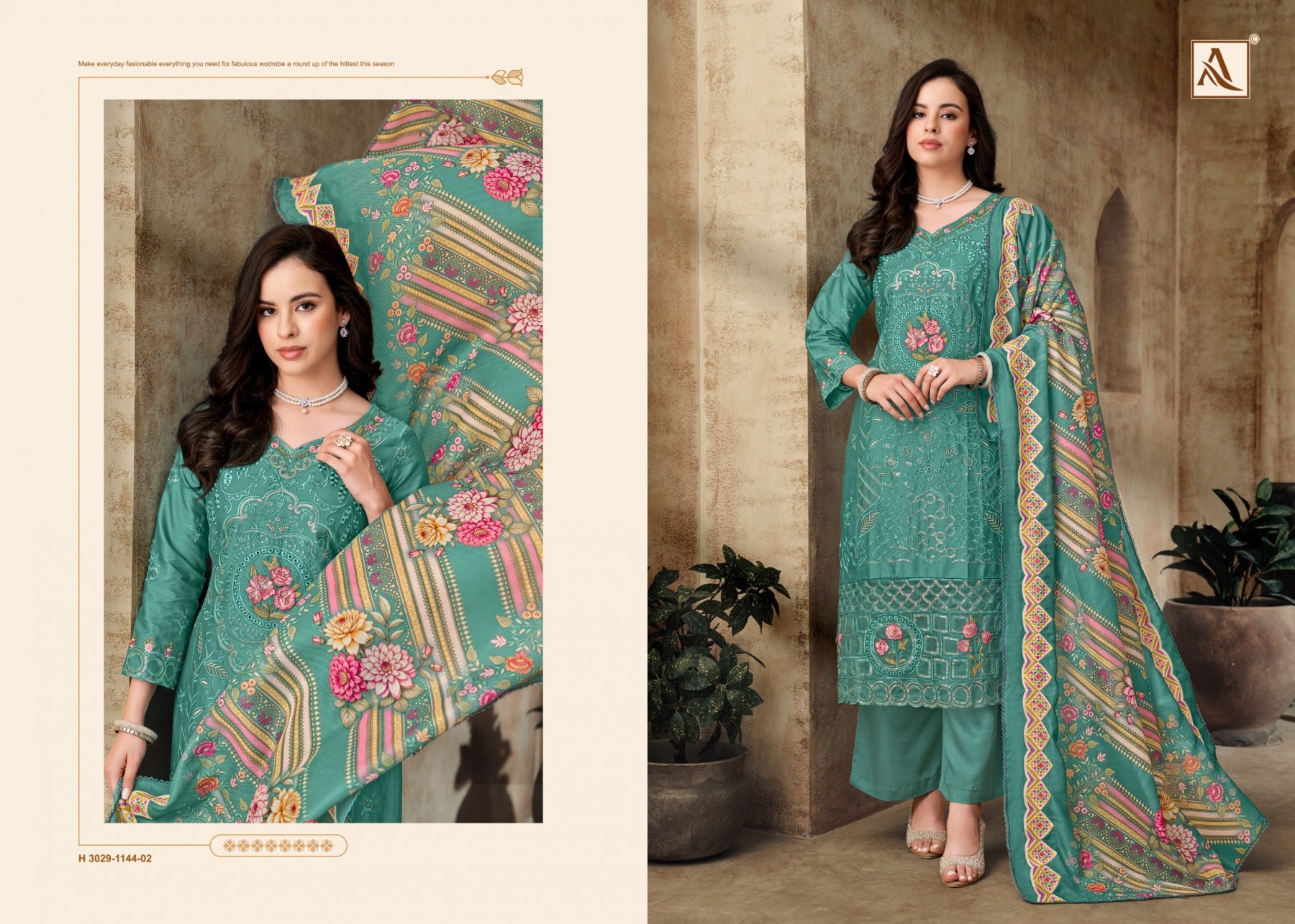 ALOK SUIT | Meher Mahal-2 | Pure Zam Cotton | Pakistani Embroidery | Mal Mal Dupatta | 4 PCS Set | Ready to Ship