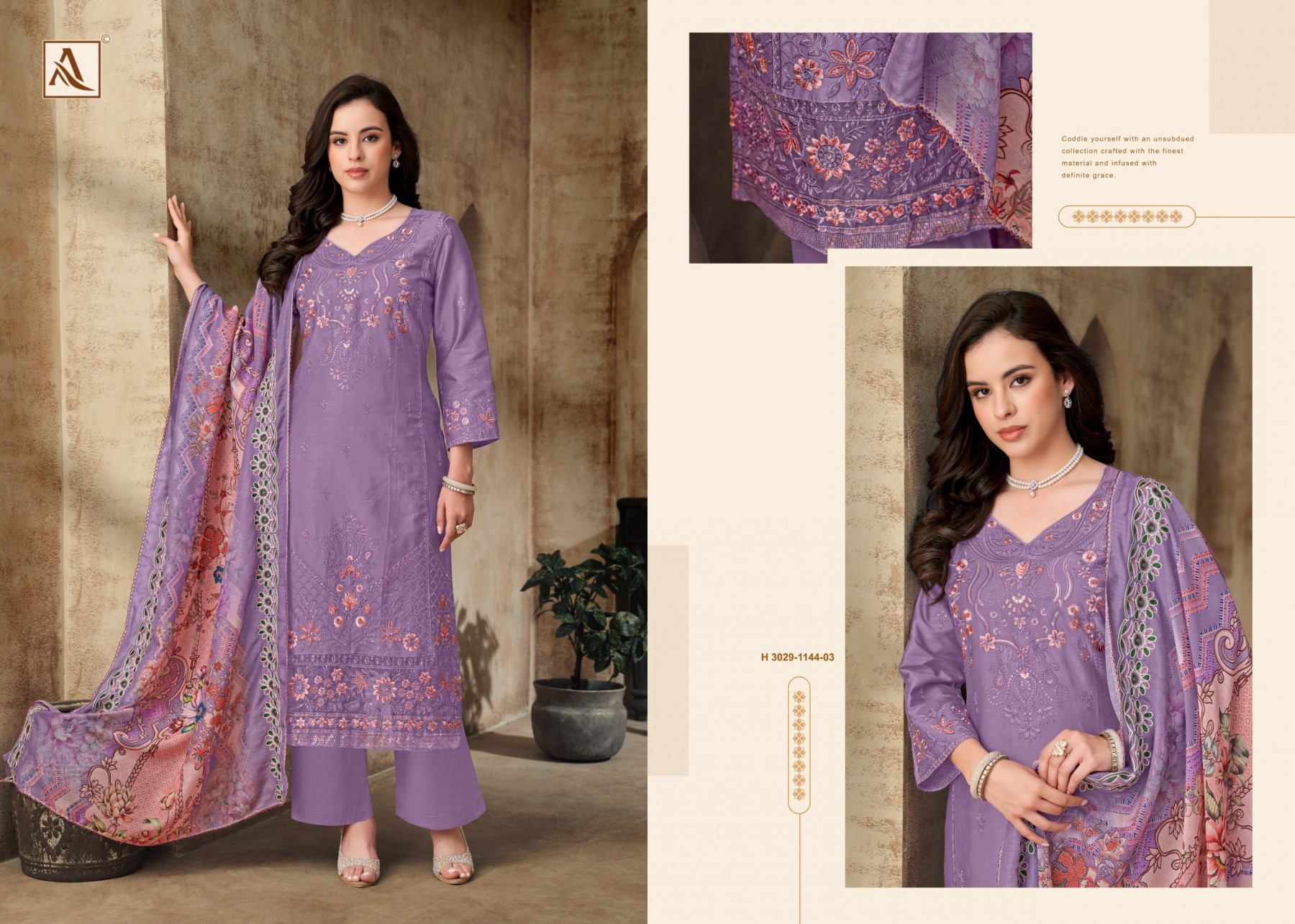 ALOK SUIT | Meher Mahal-2 | Pure Zam Cotton | Pakistani Embroidery | Mal Mal Dupatta | 4 PCS Set | Ready to Ship