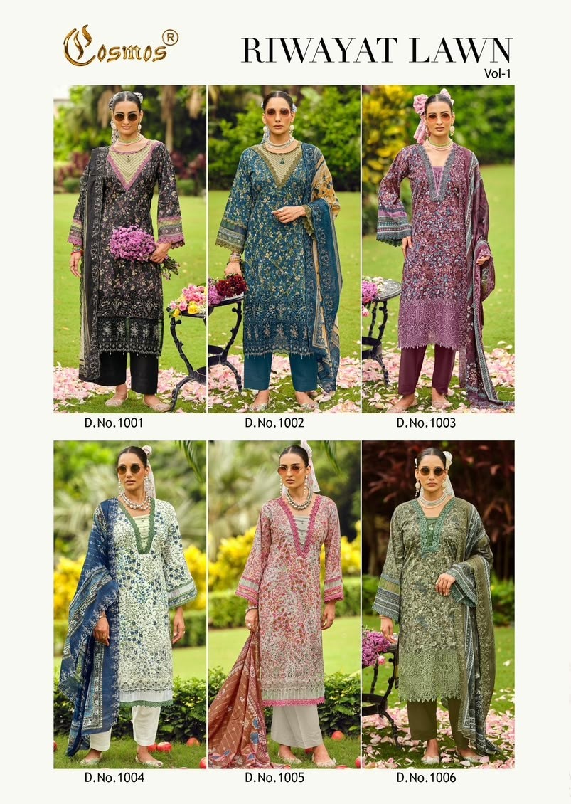 COSMOS FASHION | Riwayat Vol-1 | Lawn Cotton | Heavy Chikankari | Cut Patch Work | Mal Mal Dupatta | 6 Designs