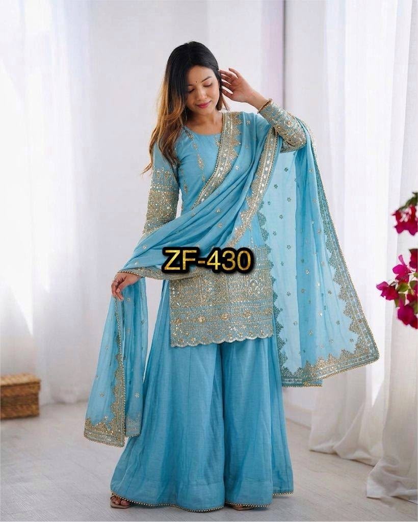 ZF-430 | Designer Embroidered Sequence Sharara Set | RD Fashion Surat