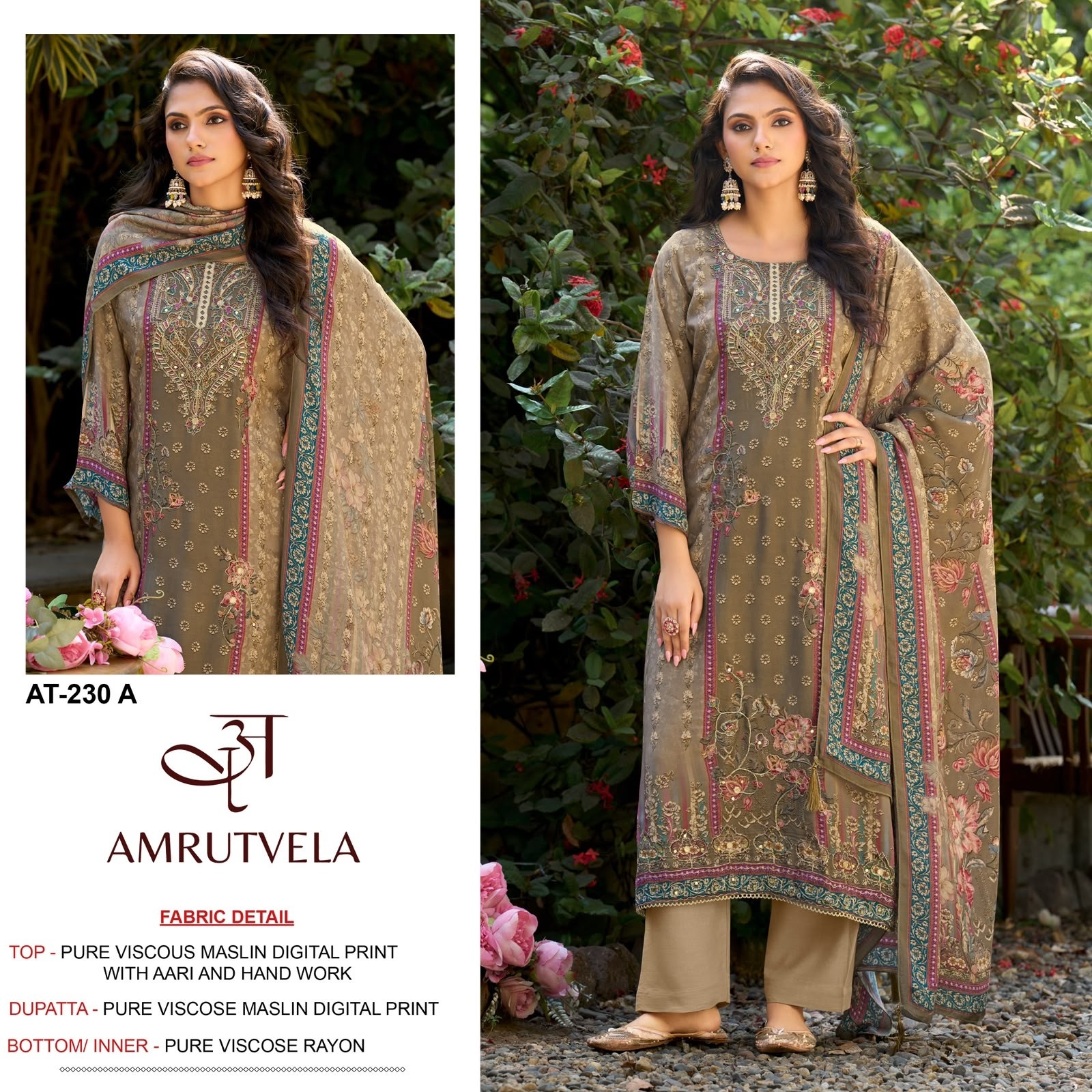AMRUTVELA | AT230 | Pure Viscose Maslin Aari Work Suit | RD Fashion Surat