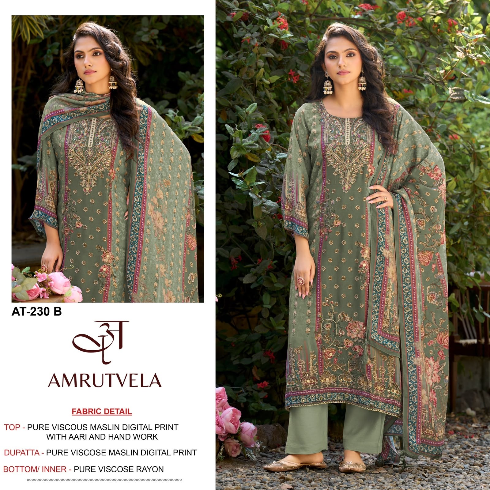 AMRUTVELA | AT230 | Pure Viscose Maslin Aari Work Suit | RD Fashion Surat