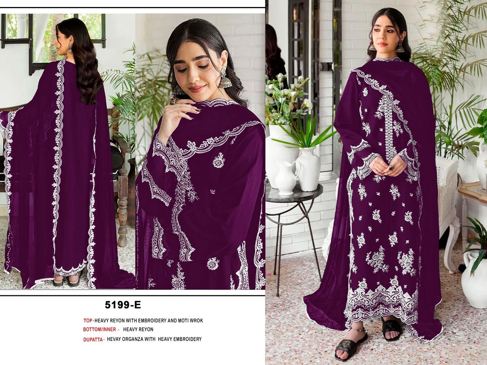 5199 Colour | Reyon Cotton Heavy Embroidered Suit | Organza Dupatta | RD Fashion Surat