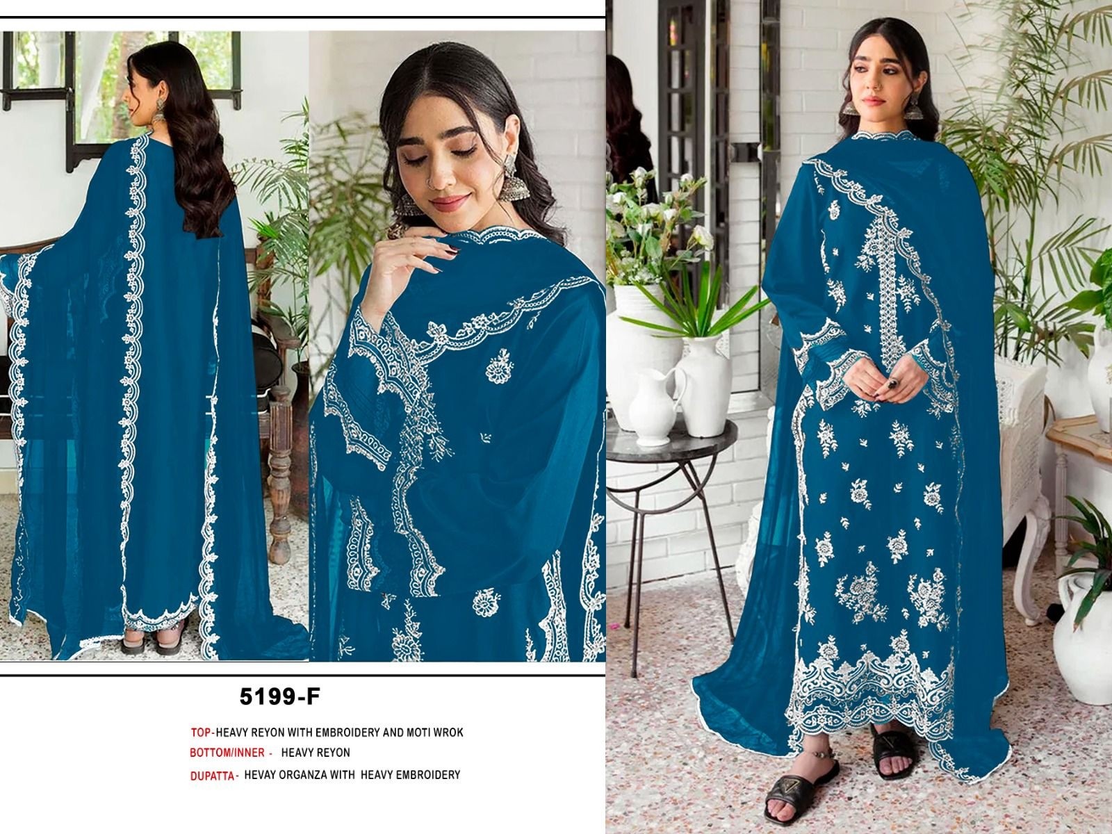 5199 Colour | Reyon Cotton Heavy Embroidered Suit | Organza Dupatta | RD Fashion Surat
