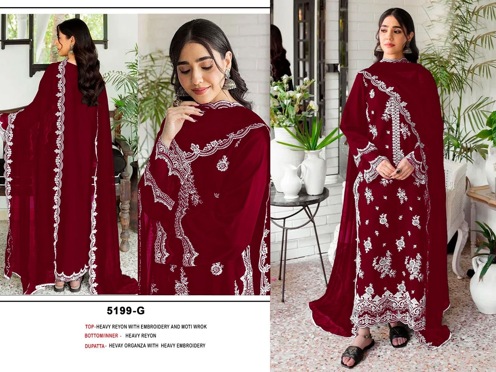 5199 Colour | Reyon Cotton Heavy Embroidered Suit | Organza Dupatta | RD Fashion Surat