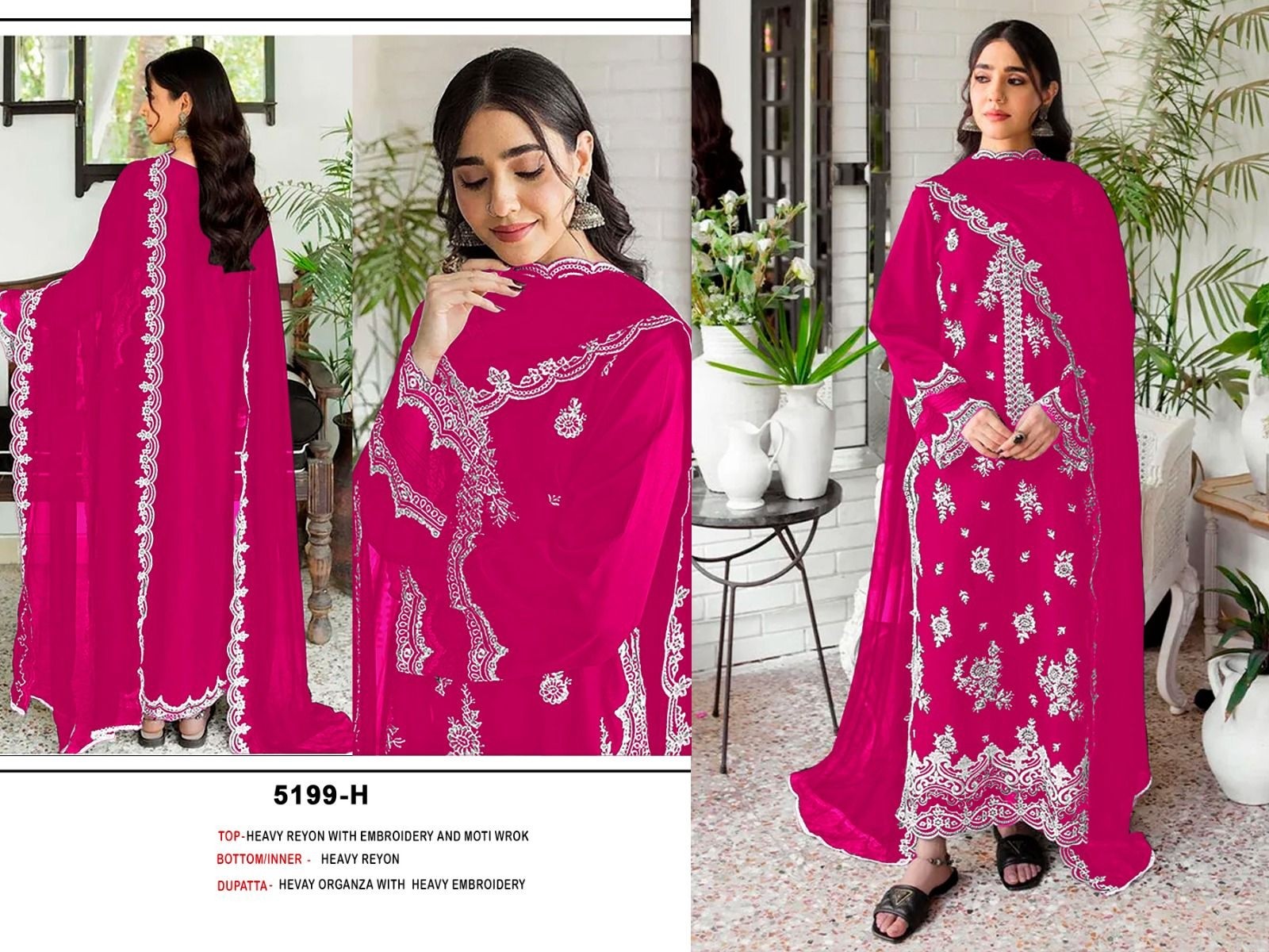 5199 Colour | Reyon Cotton Heavy Embroidered Suit | Organza Dupatta | RD Fashion Surat