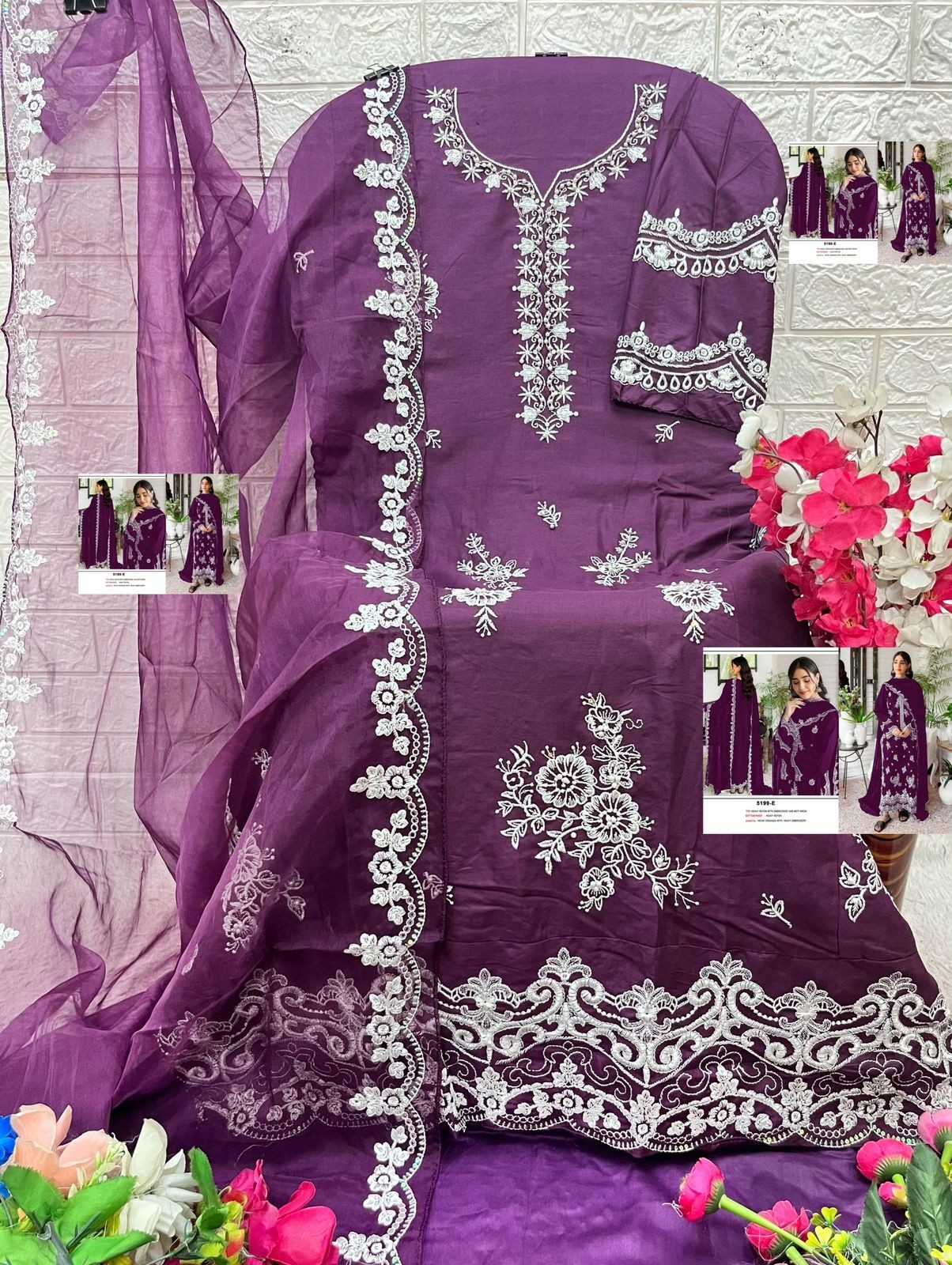 5199 Colour | Reyon Cotton Heavy Embroidered Suit | Organza Dupatta | RD Fashion Surat