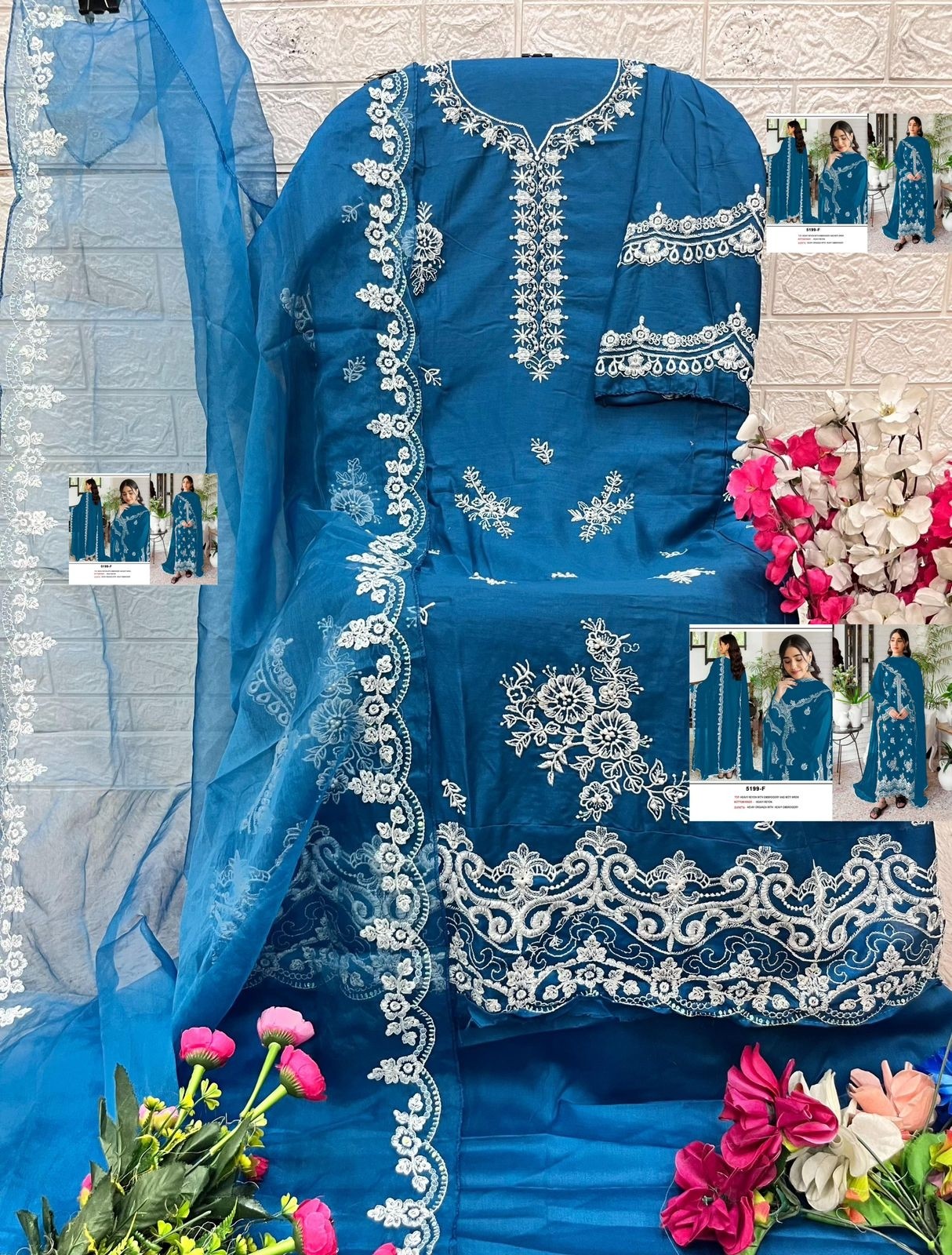5199 Colour | Reyon Cotton Heavy Embroidered Suit | Organza Dupatta | RD Fashion Surat