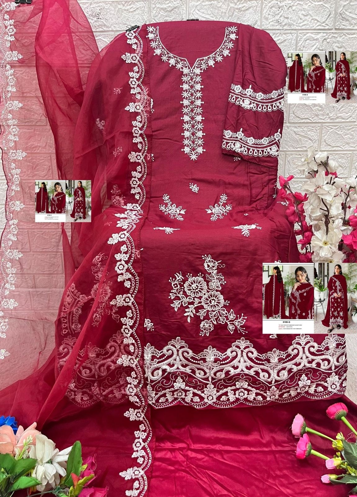 5199 Colour | Reyon Cotton Heavy Embroidered Suit | Organza Dupatta | RD Fashion Surat