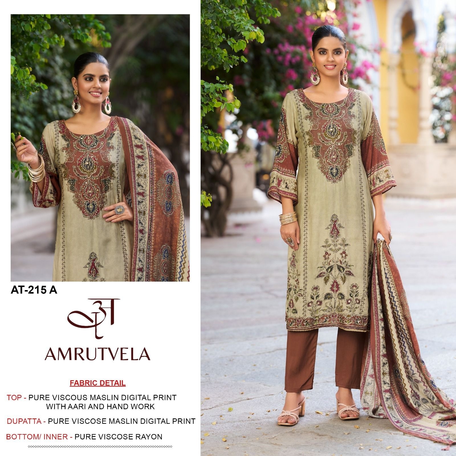 AMRUTVELA | AT-215 ABCD | Viscose Maslin Aari & Hand Work Suit | RD Fashion Surat