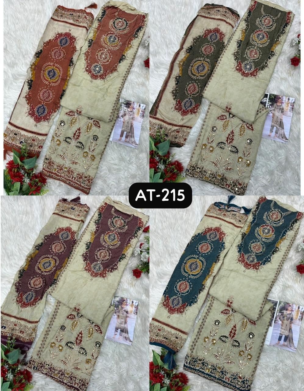 AMRUTVELA | AT-215 ABCD | Viscose Maslin Aari & Hand Work Suit | RD Fashion Surat