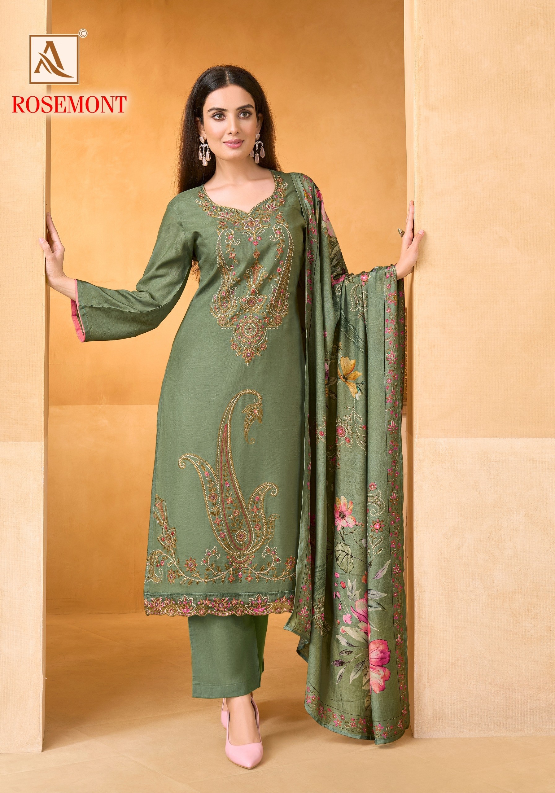 ALOK SUIT | ROSEMONT | Viscose Maslin Designer Embroidered Suit | RD Fashion Surat