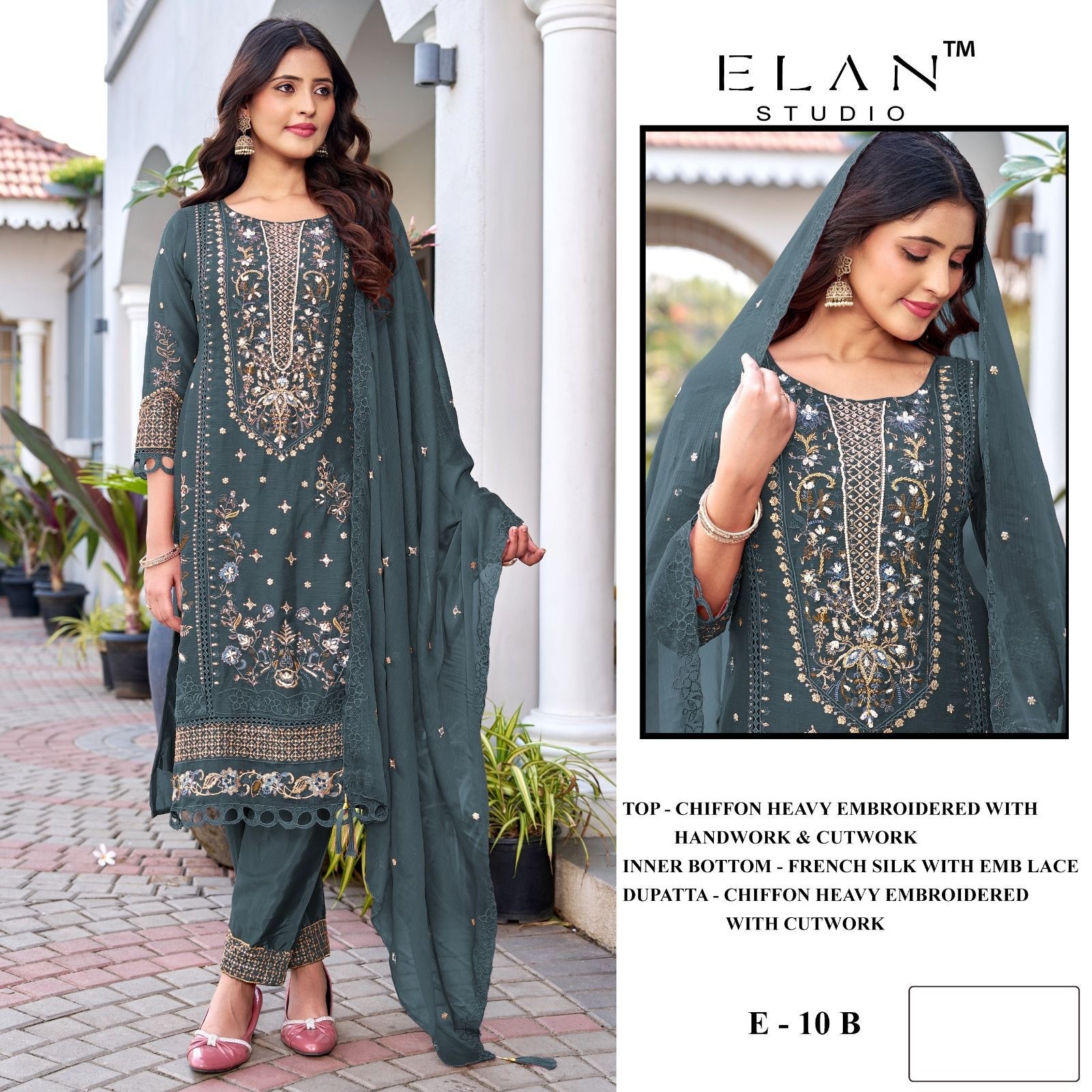 ELAN STUDIO | E-10 | Chiffon Heavy Embroidered Designer Suit | RD Fashion Surat