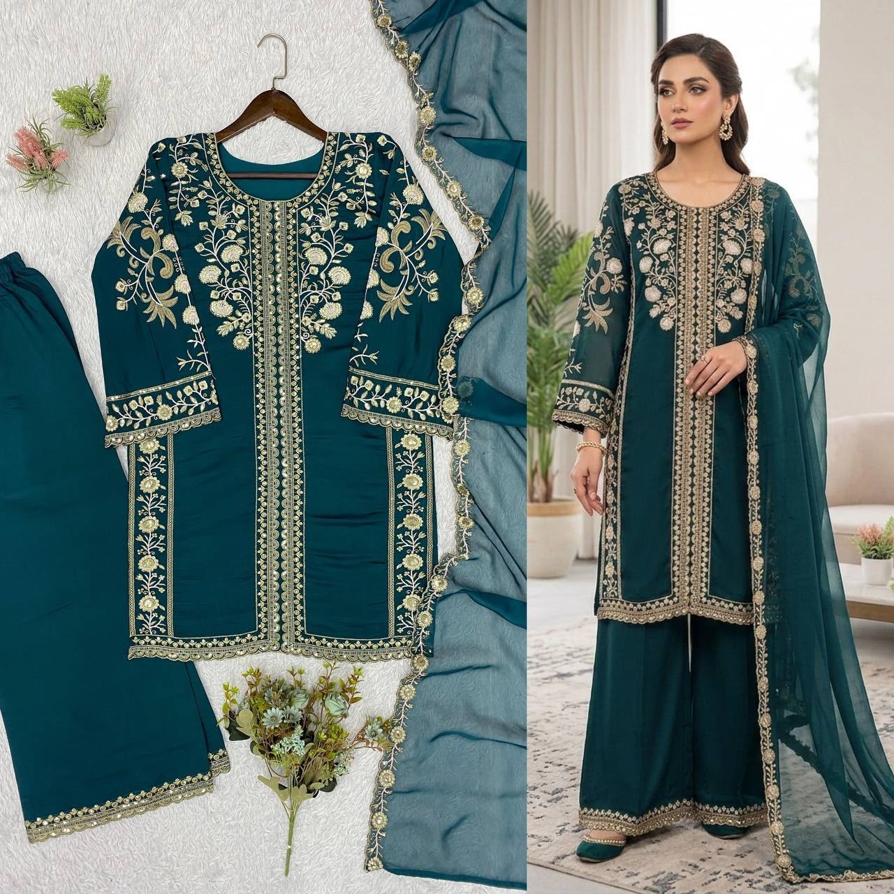 LG-2122 | Roman Sequence Embroidered Plazzo Set | Ready to Dispatch | RD Fashion Surat