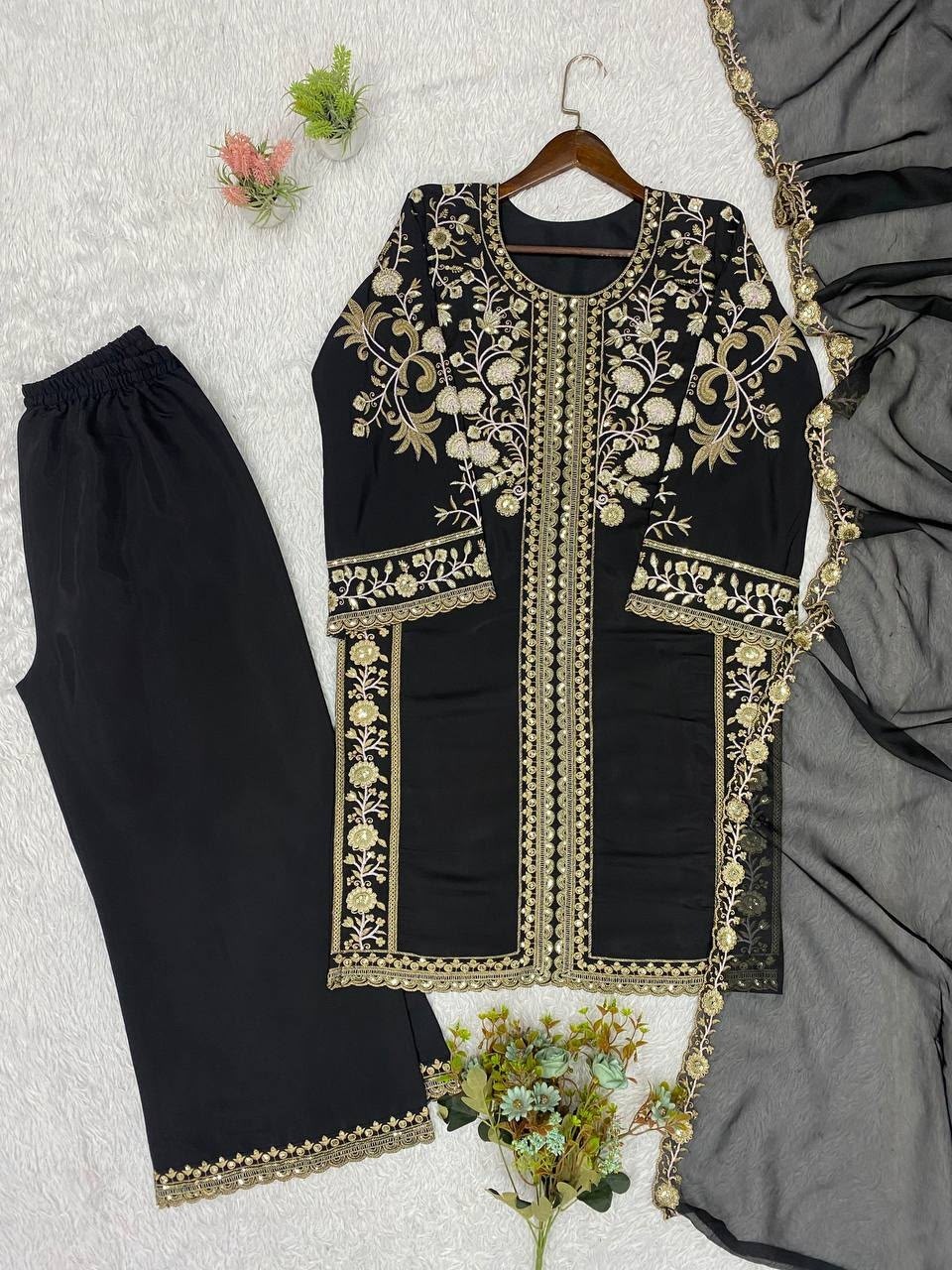 LG-2122 | Roman Sequence Embroidered Plazzo Set | Ready to Dispatch | RD Fashion Surat