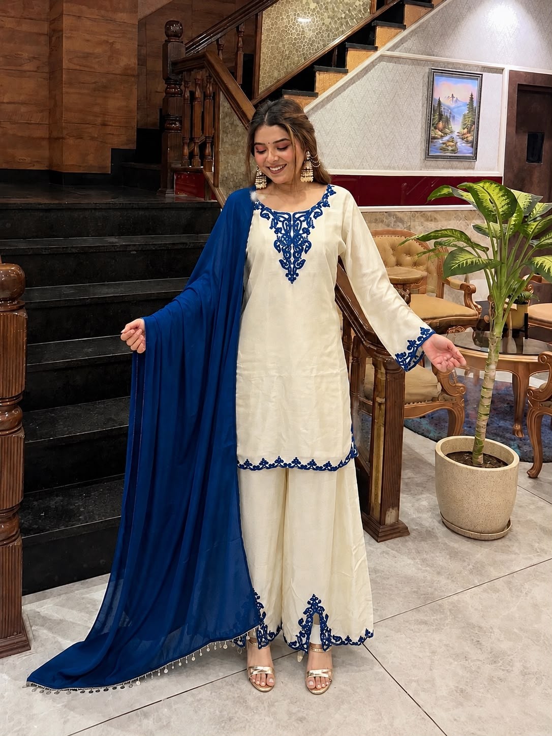 HK-1744 | Fully Stitched Jarman Chinon Palazzo Suit | Ready to Wear | RD Fashion Surat