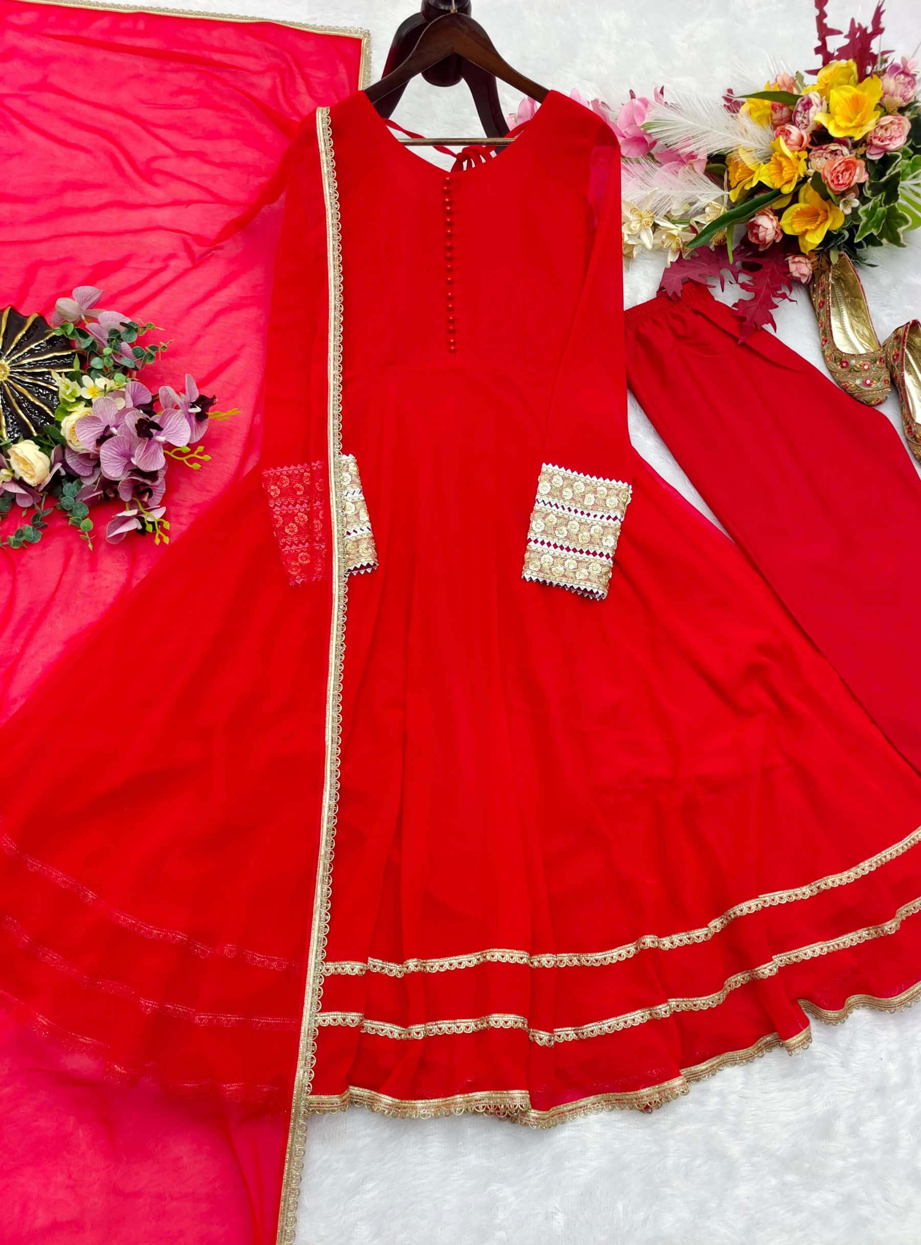 WW-1282 | C/C Blooming Georgette Gown Pant Dupatta Set | RD Fashion Surat