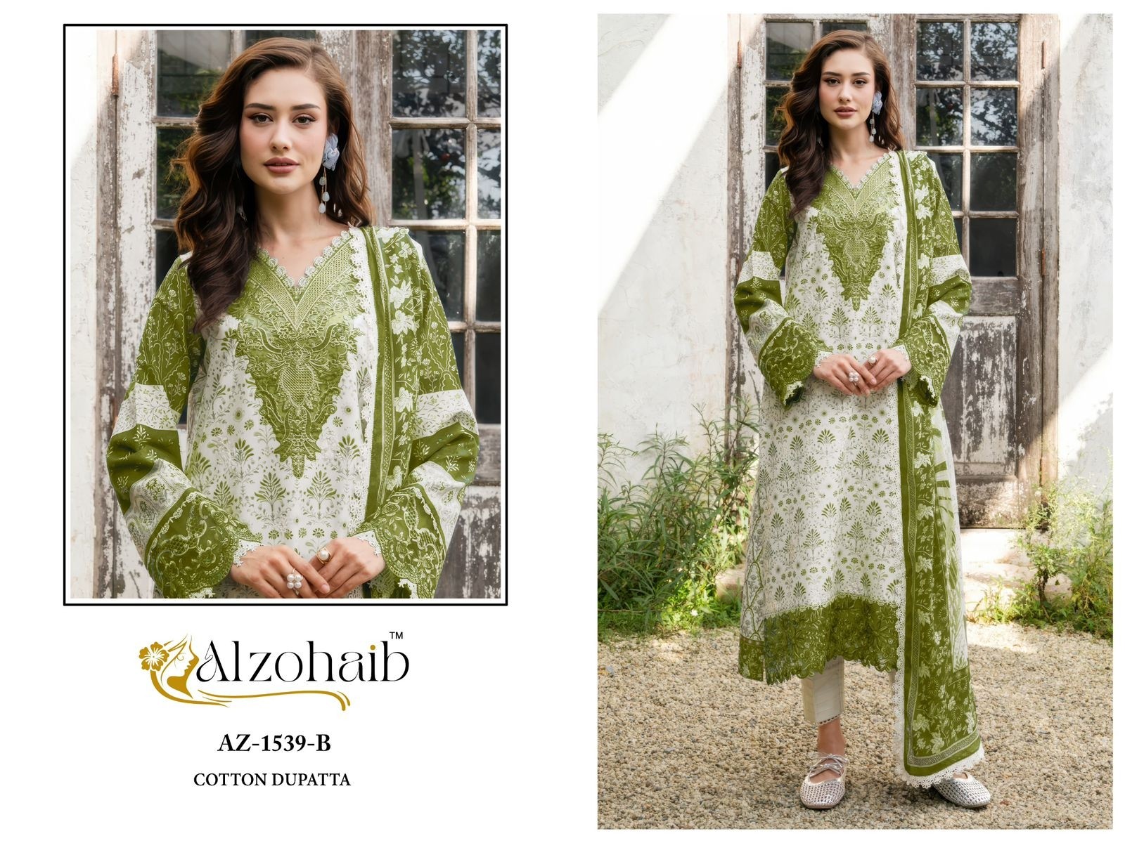 Shop Alzohaib Innaya Pakistani Concept Suit at RD Fashion Surat. Pure Cotton top with boring and patch work, Semi Lawn bottom and Cotton or Chiffon dupatta. ₹749–₹799.