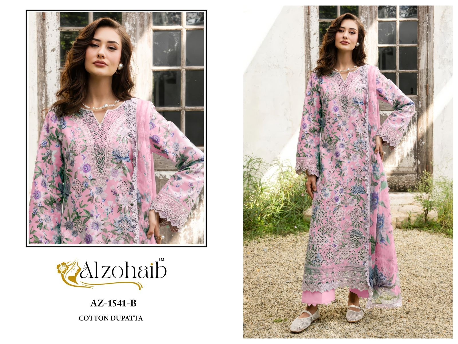 Shop Alzohaib Innaya Pakistani Concept Suit at RD Fashion Surat. Pure Cotton top with boring and patch work, Semi Lawn bottom and Cotton or Chiffon dupatta. ₹749–₹799.
