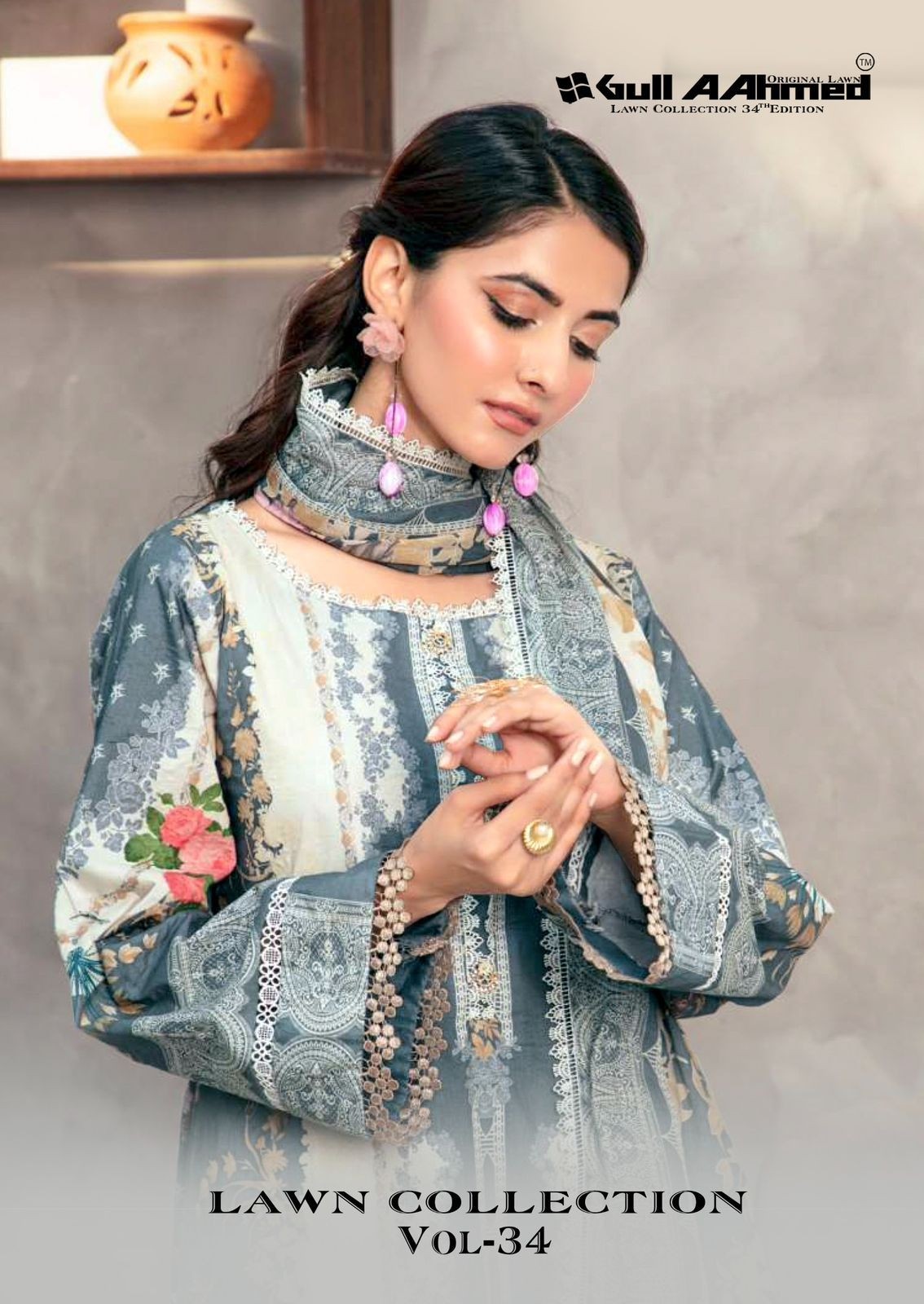 GulAhmed Vol 34 Pure Cambridge Cotton Suit Collection with Mal Mal Dupatta Pakistani Suit Full Set Wholesale Price 