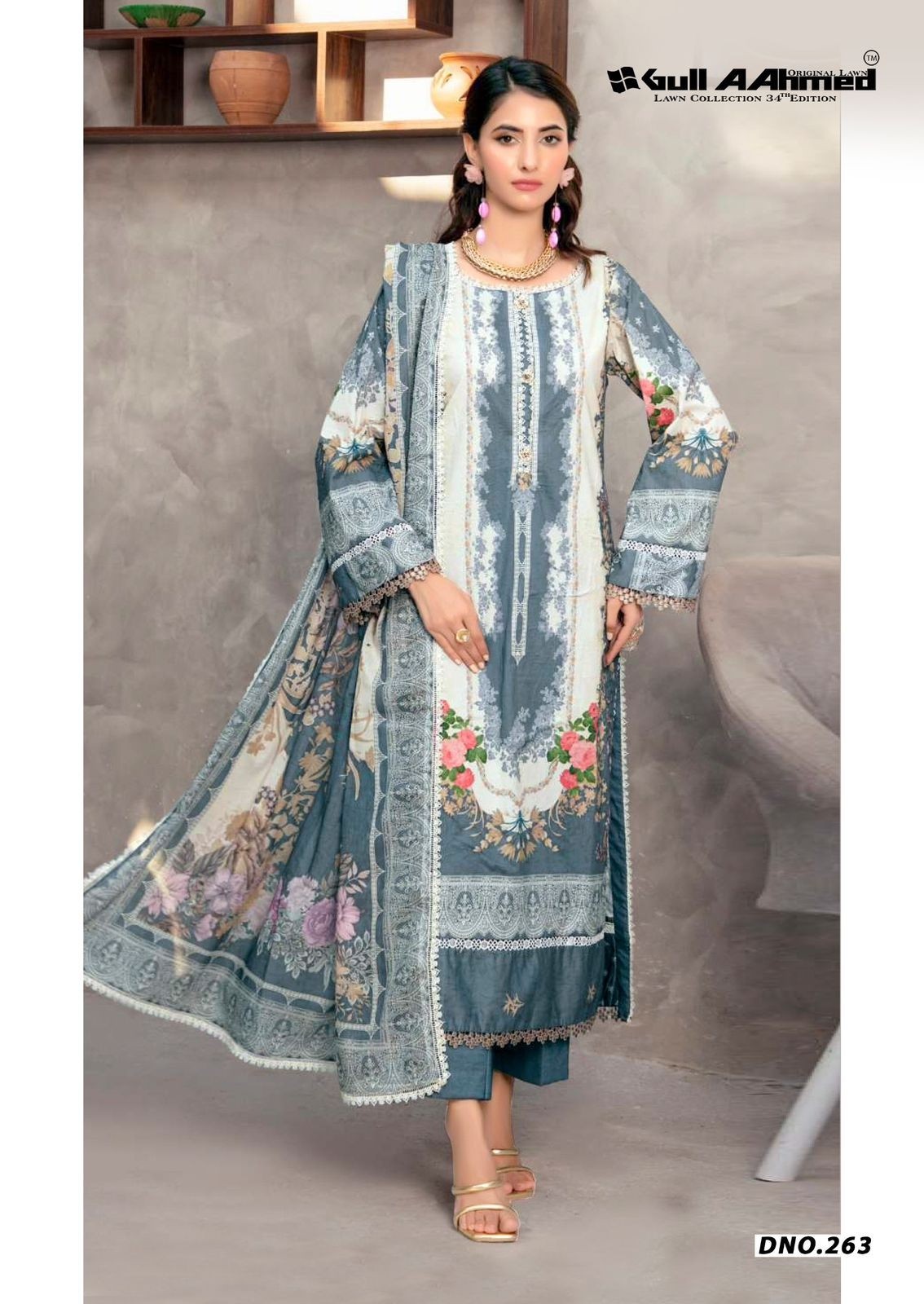GulAhmed Vol 34 Pure Cambridge Cotton Suit Collection with Mal Mal Dupatta Pakistani Suit Full Set Wholesale Price 