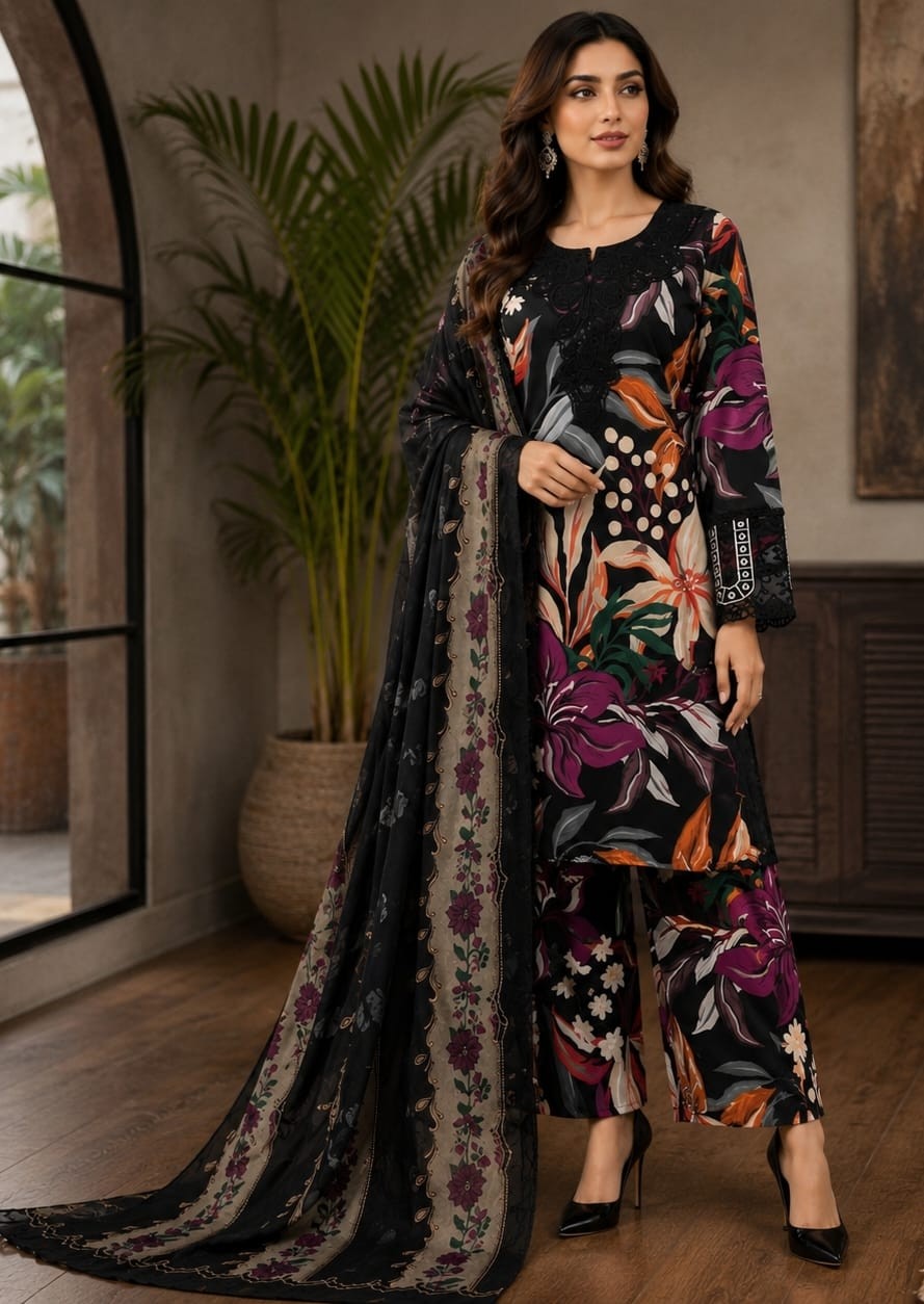 SAKHI STUDIO | Design 1113 | Pakistani Style Silver Satin Digital Print Palazzo Suit | RD Fashion Surat