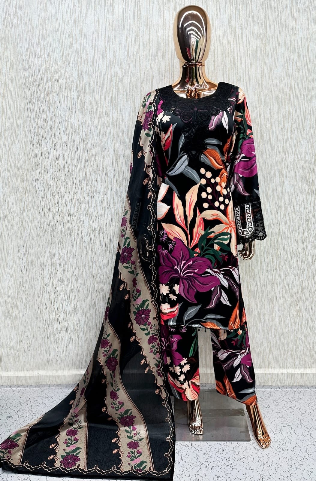 SAKHI STUDIO | Design 1113 | Pakistani Style Silver Satin Digital Print Palazzo Suit | RD Fashion Surat