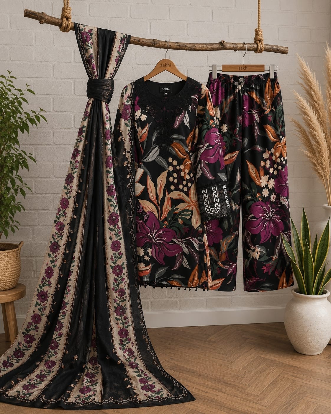 SAKHI STUDIO | Design 1113 | Pakistani Style Silver Satin Digital Print Palazzo Suit | RD Fashion Surat
