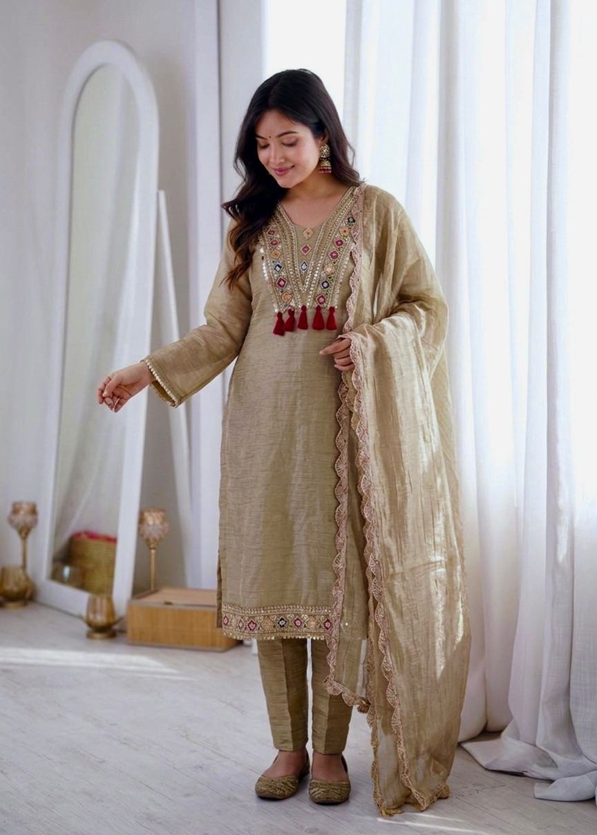 SR-1722 | Premium Salsa Silk Embroidered Suit