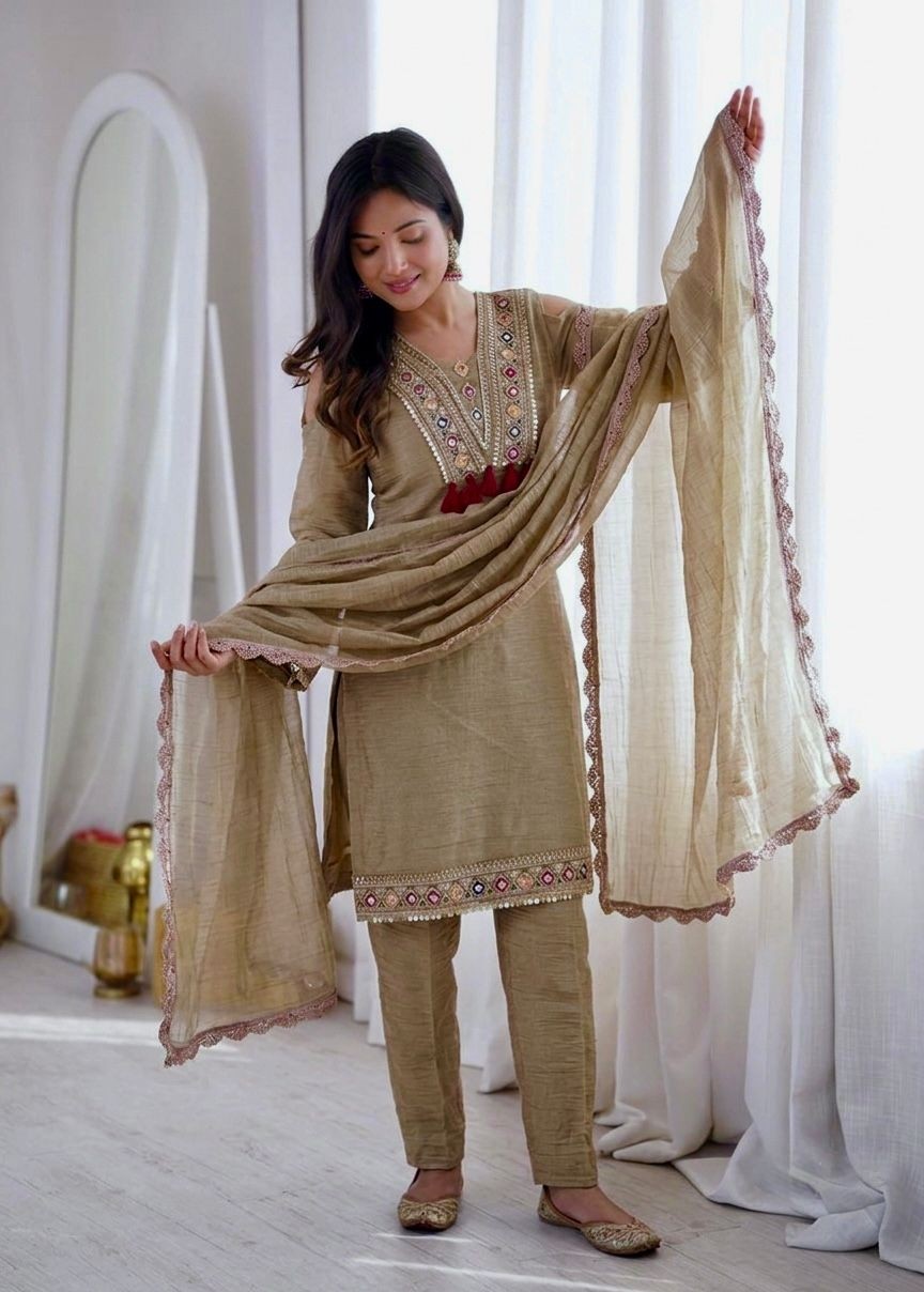 SR-1722 | Premium Salsa Silk Embroidered Suit