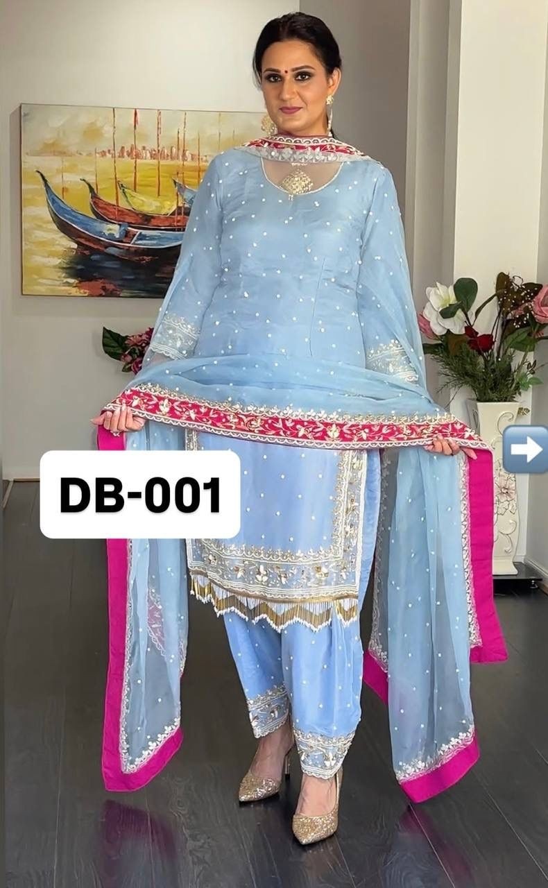 DB-001 Designer Heavy Diamond Georgette Farshi Palazzo Suit