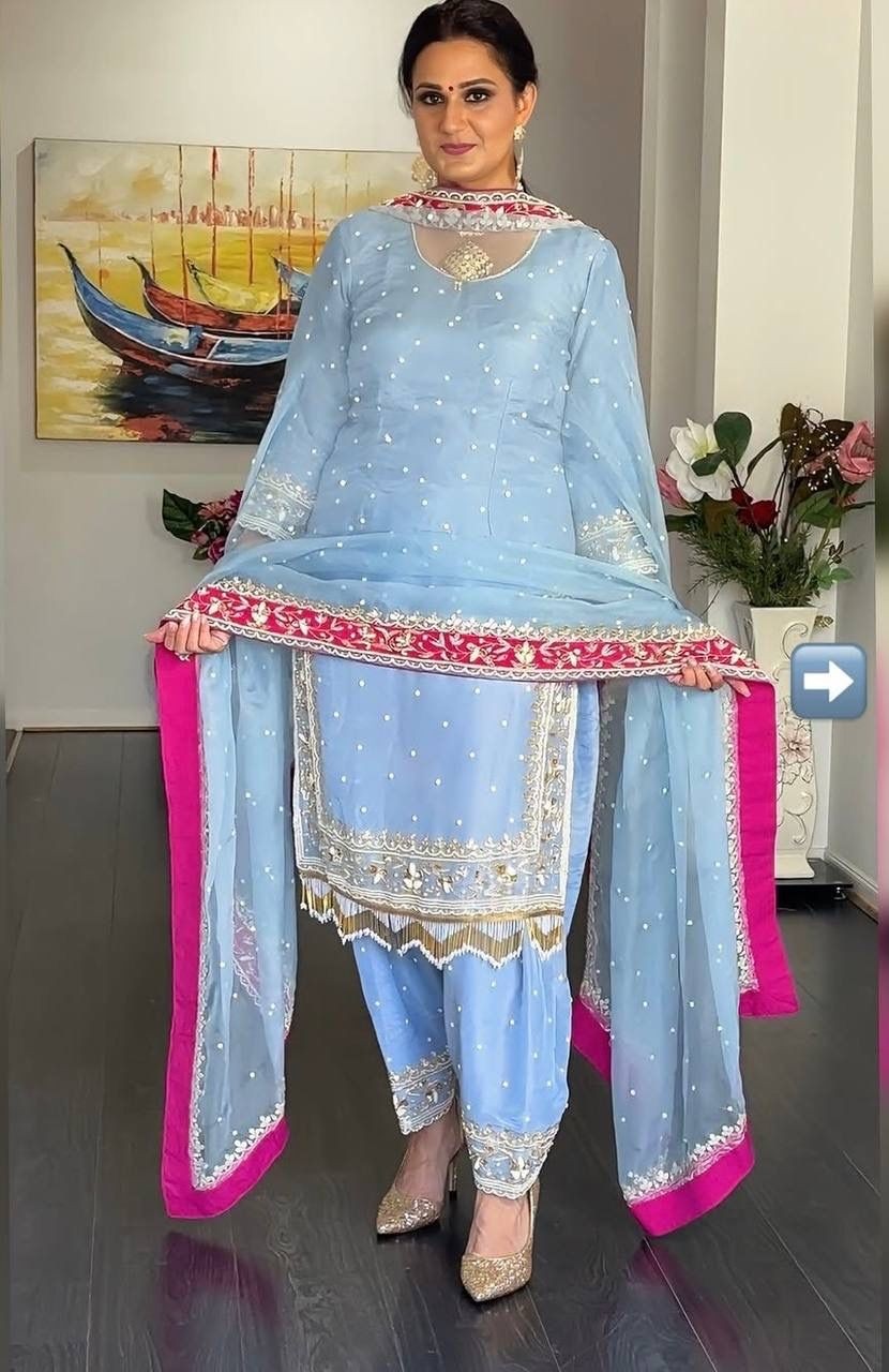 DB-001 Designer Heavy Diamond Georgette Farshi Palazzo Suit