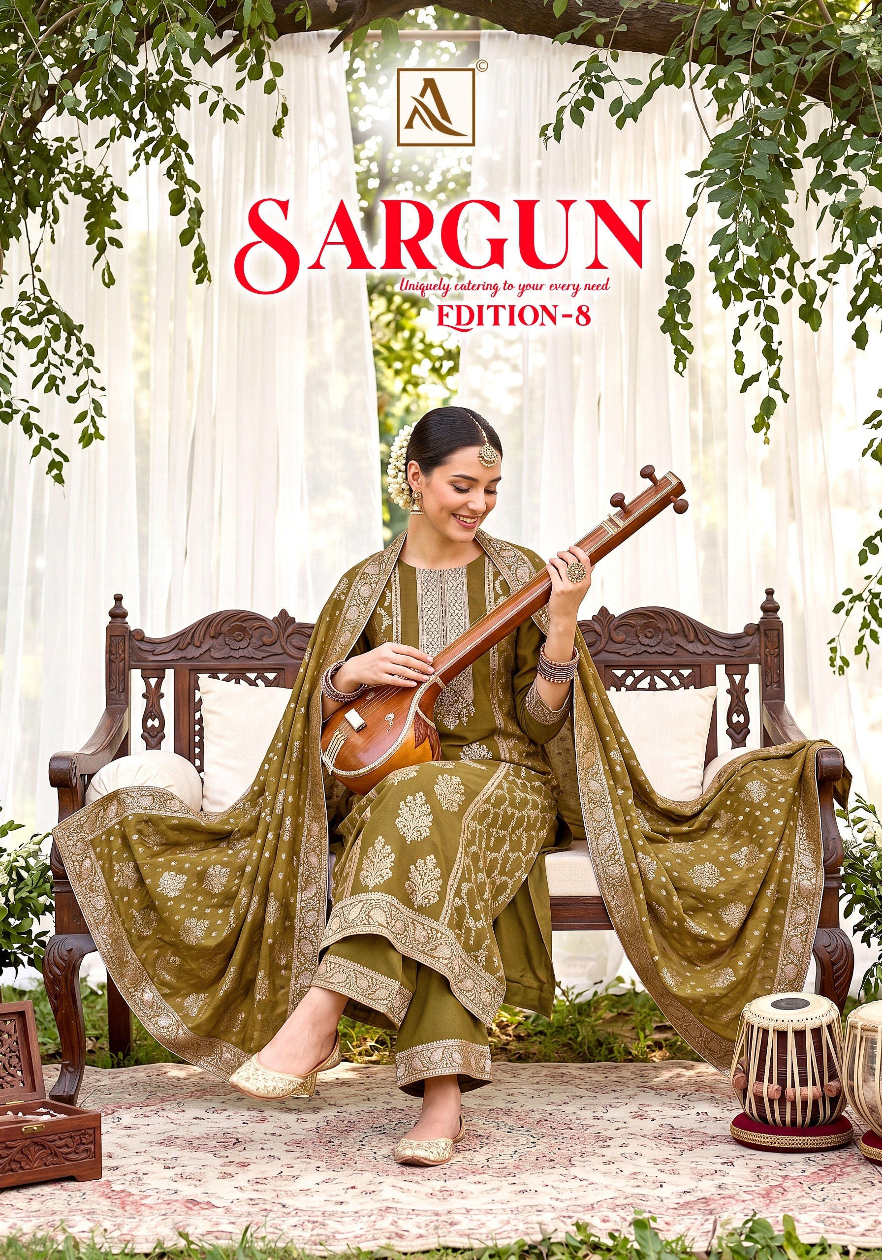 SARGUN-8 | Viscose Maslin Jacquard Designer Suit | Hand Work | Premium Ethnic Wear