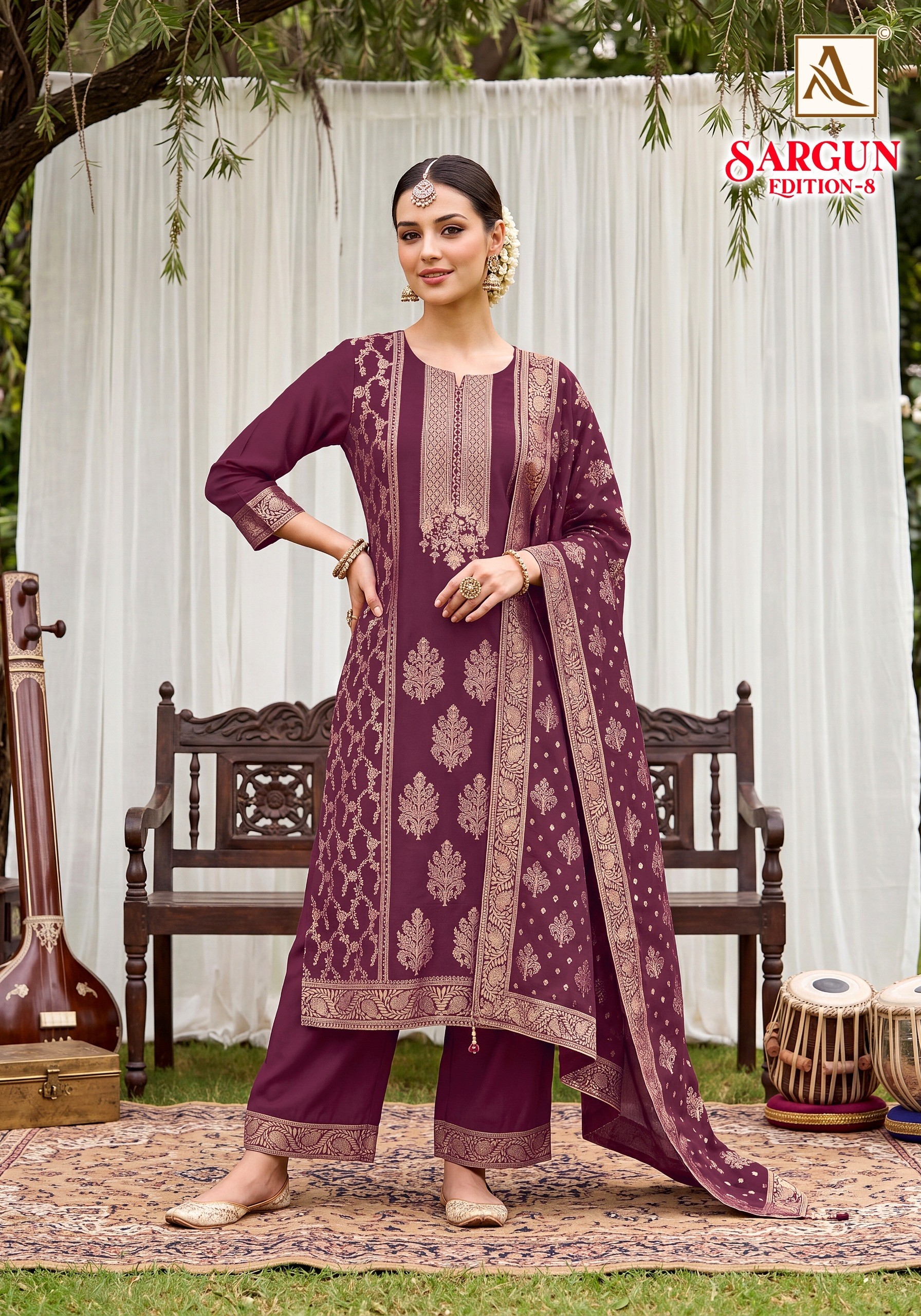 SARGUN-8 | Viscose Maslin Jacquard Designer Suit | Hand Work | Premium Ethnic Wear