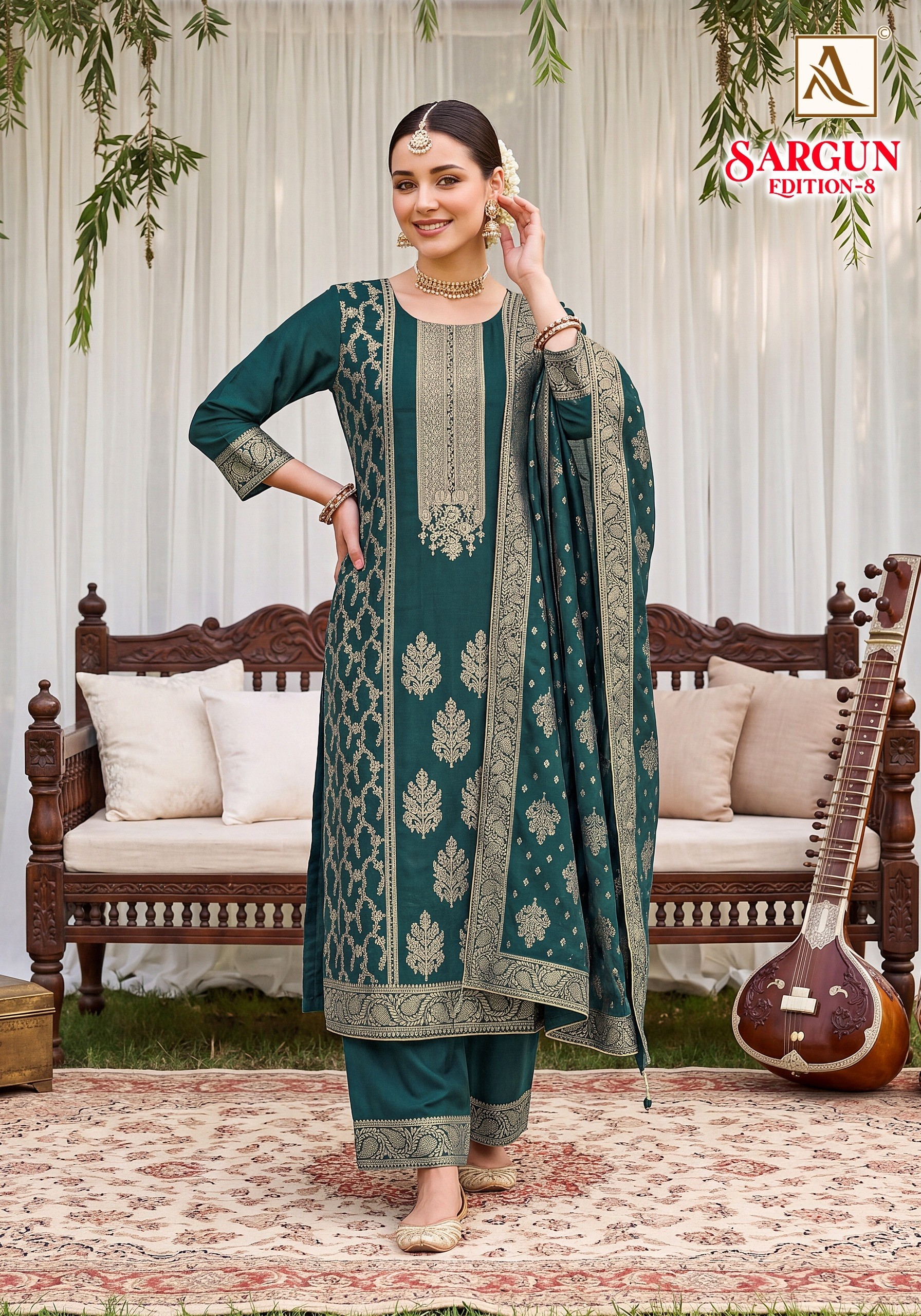 SARGUN-8 | Viscose Maslin Jacquard Designer Suit | Hand Work | Premium Ethnic Wear