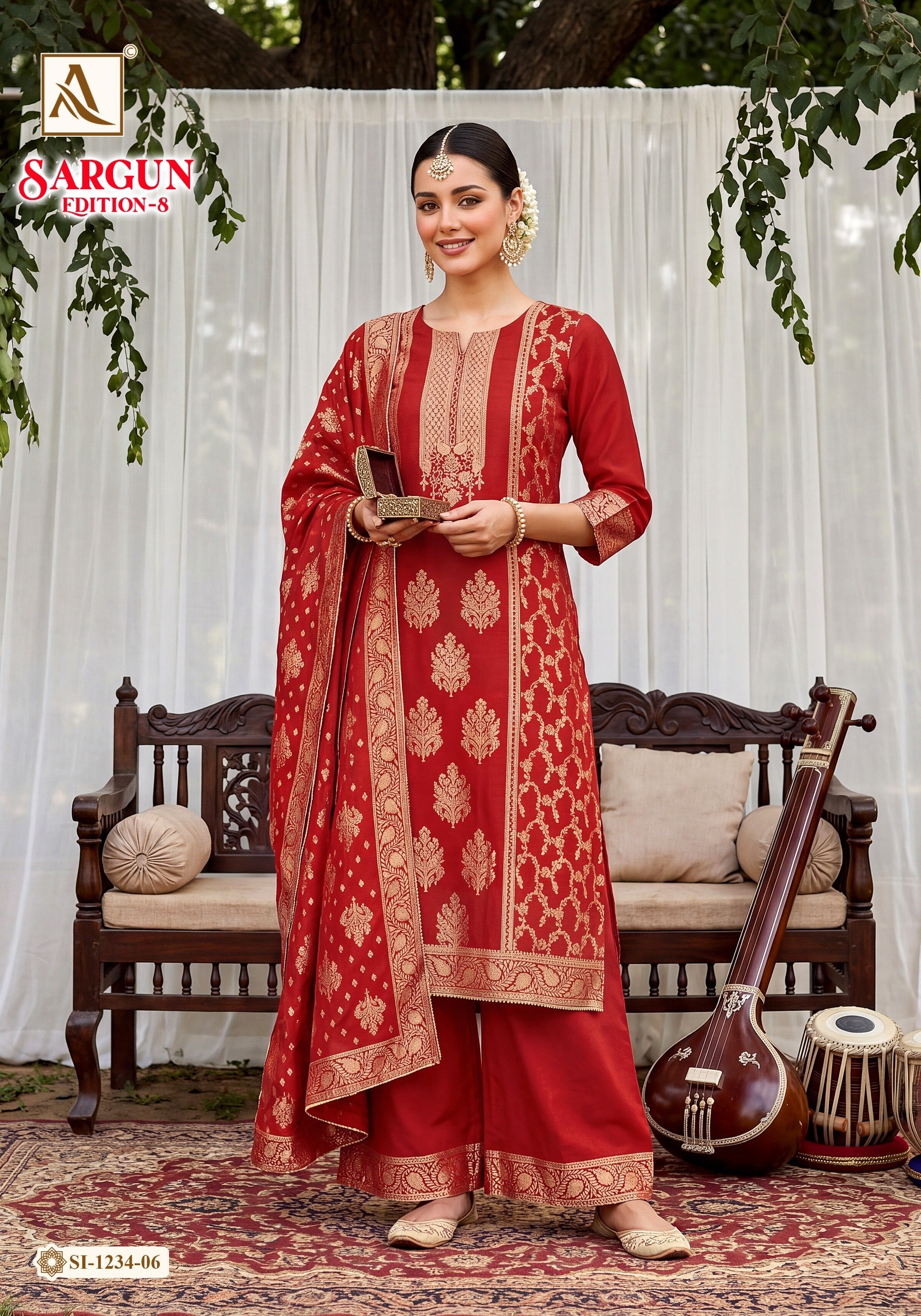 SARGUN-8 | Viscose Maslin Jacquard Designer Suit | Hand Work | Premium Ethnic Wear