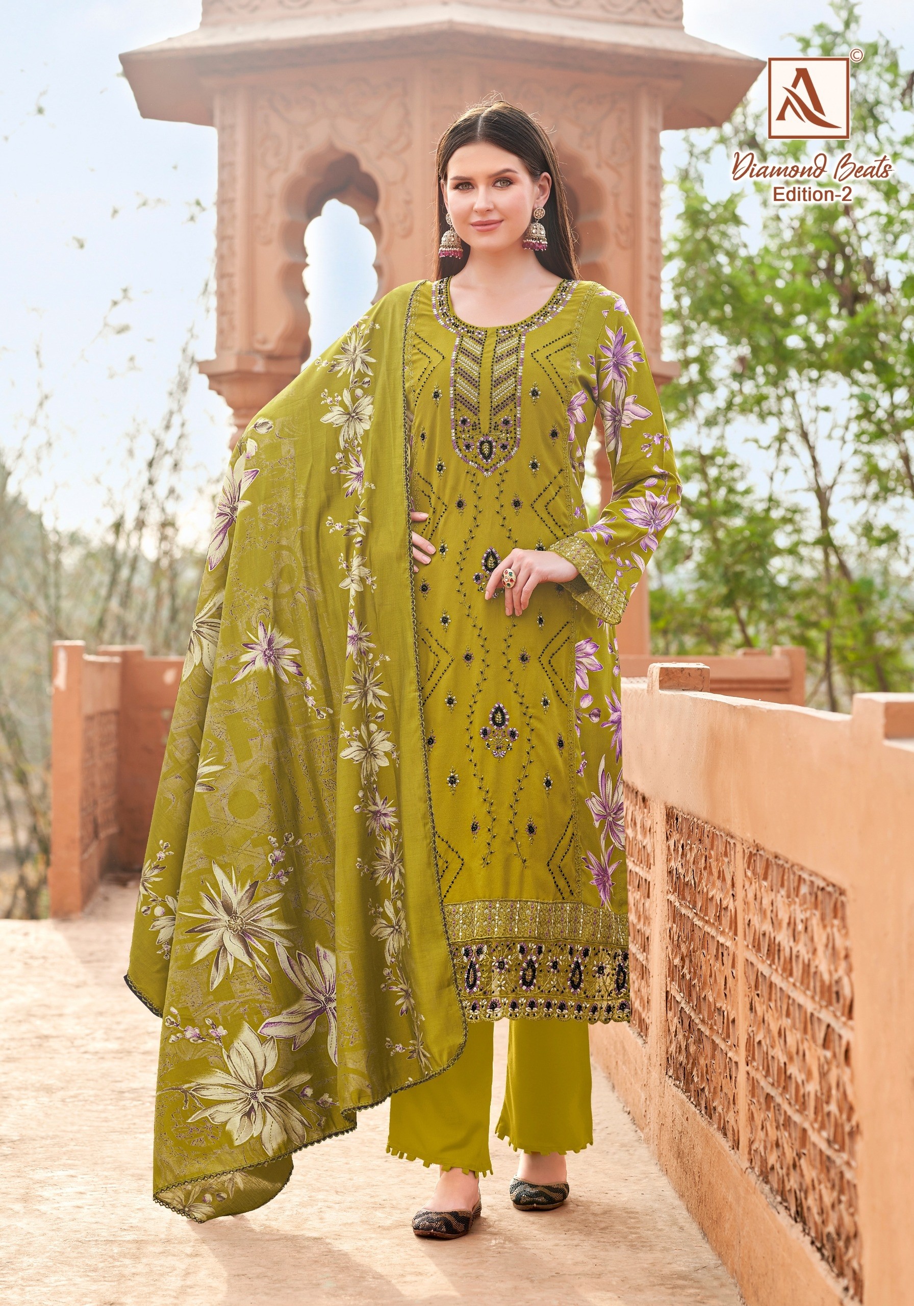 DIAMOND BEATS-2 | Viscose Reyon Printed Suit | Hand Khatali Work | Cotton Silk Dupatta