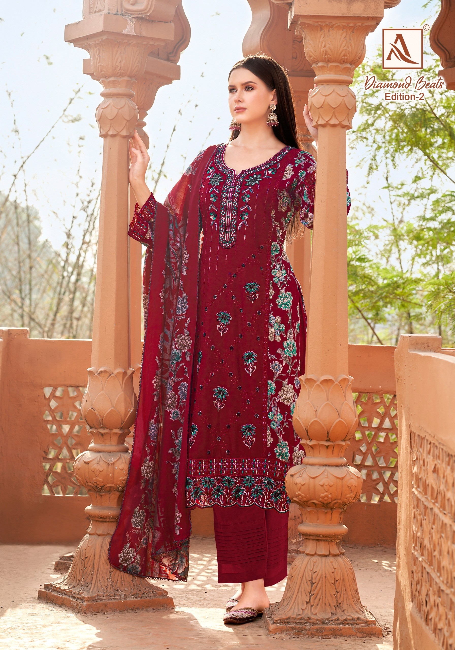 DIAMOND BEATS-2 | Viscose Reyon Printed Suit | Hand Khatali Work | Cotton Silk Dupatta