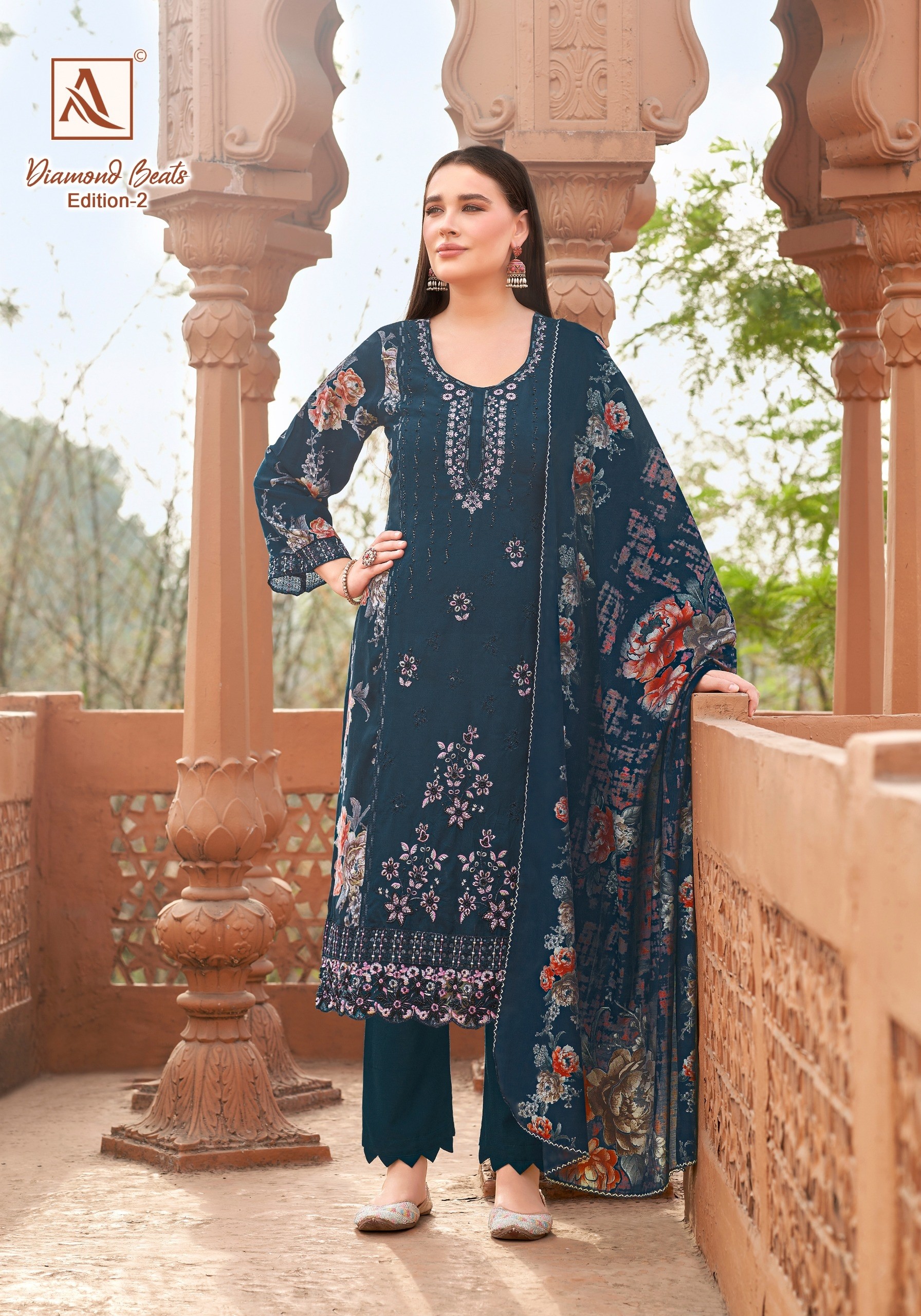 DIAMOND BEATS-2 | Viscose Reyon Printed Suit | Hand Khatali Work | Cotton Silk Dupatta