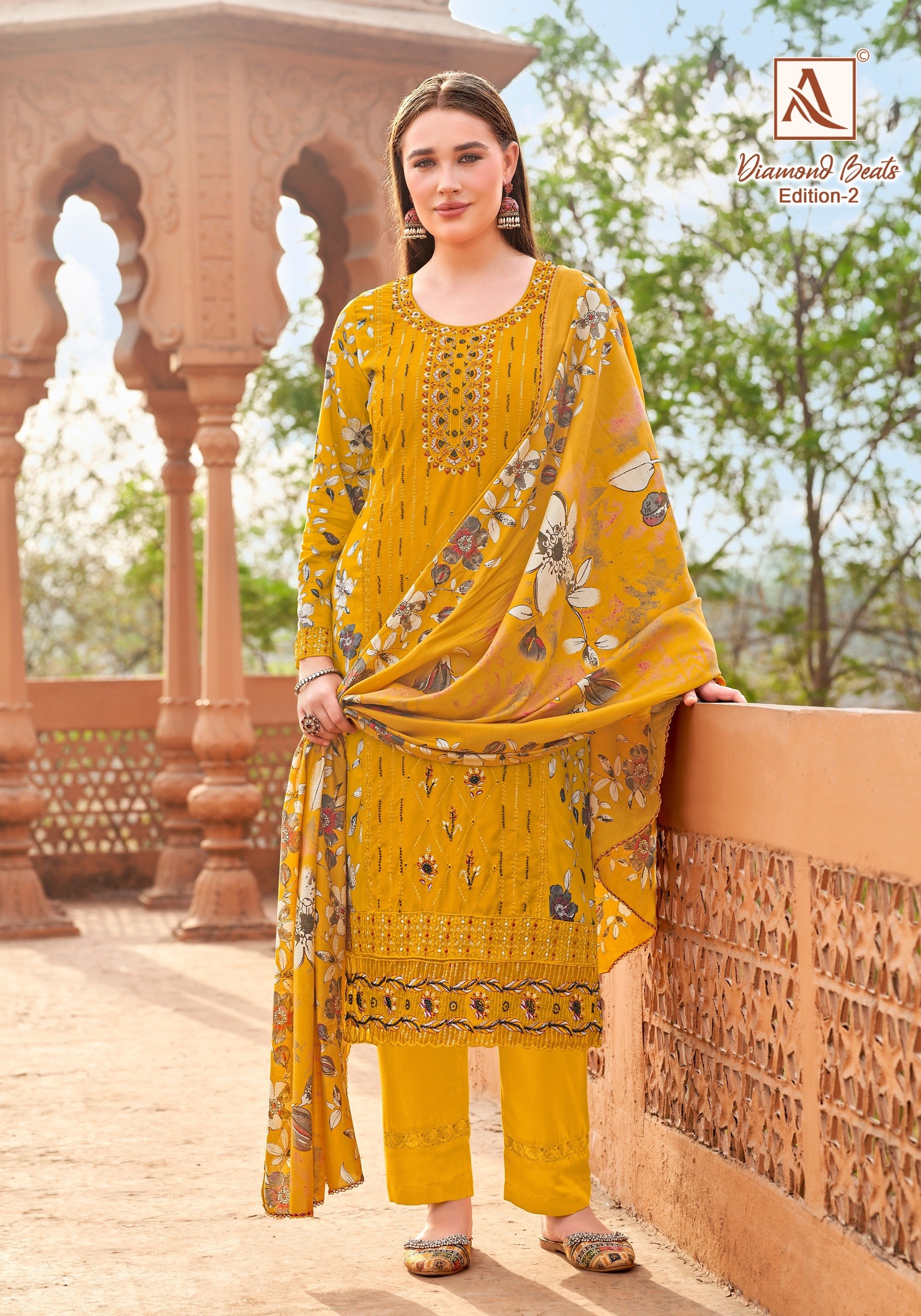 DIAMOND BEATS-2 | Viscose Reyon Printed Suit | Hand Khatali Work | Cotton Silk Dupatta