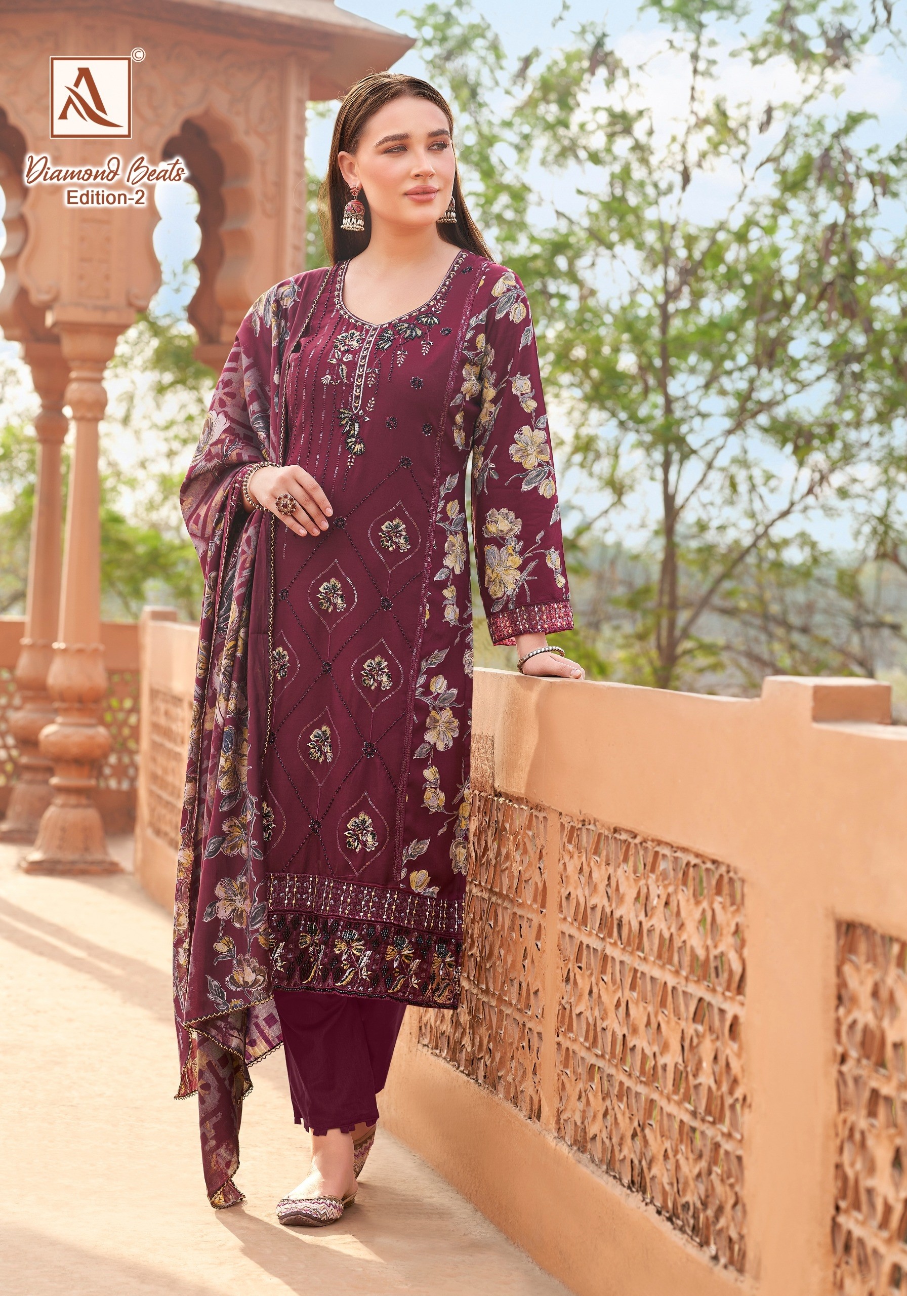 DIAMOND BEATS-2 | Viscose Reyon Printed Suit | Hand Khatali Work | Cotton Silk Dupatta