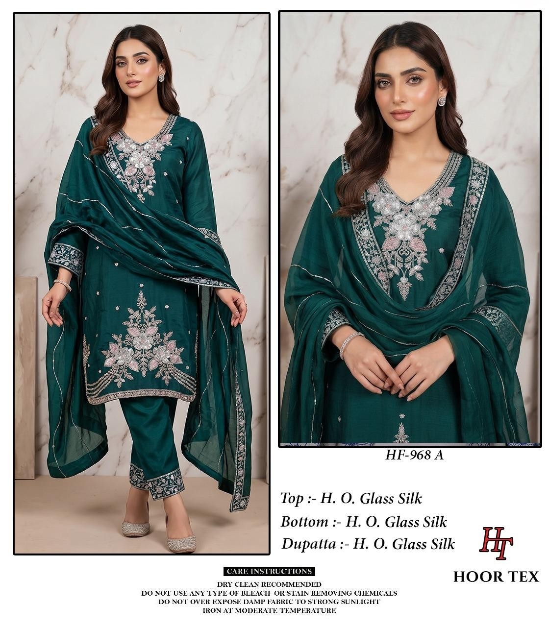 Hoor Tex | HF-968 A to D | Pakistani Full Stitched Suit | H.O. Glass Silk | XL-42 | Ready to Ship