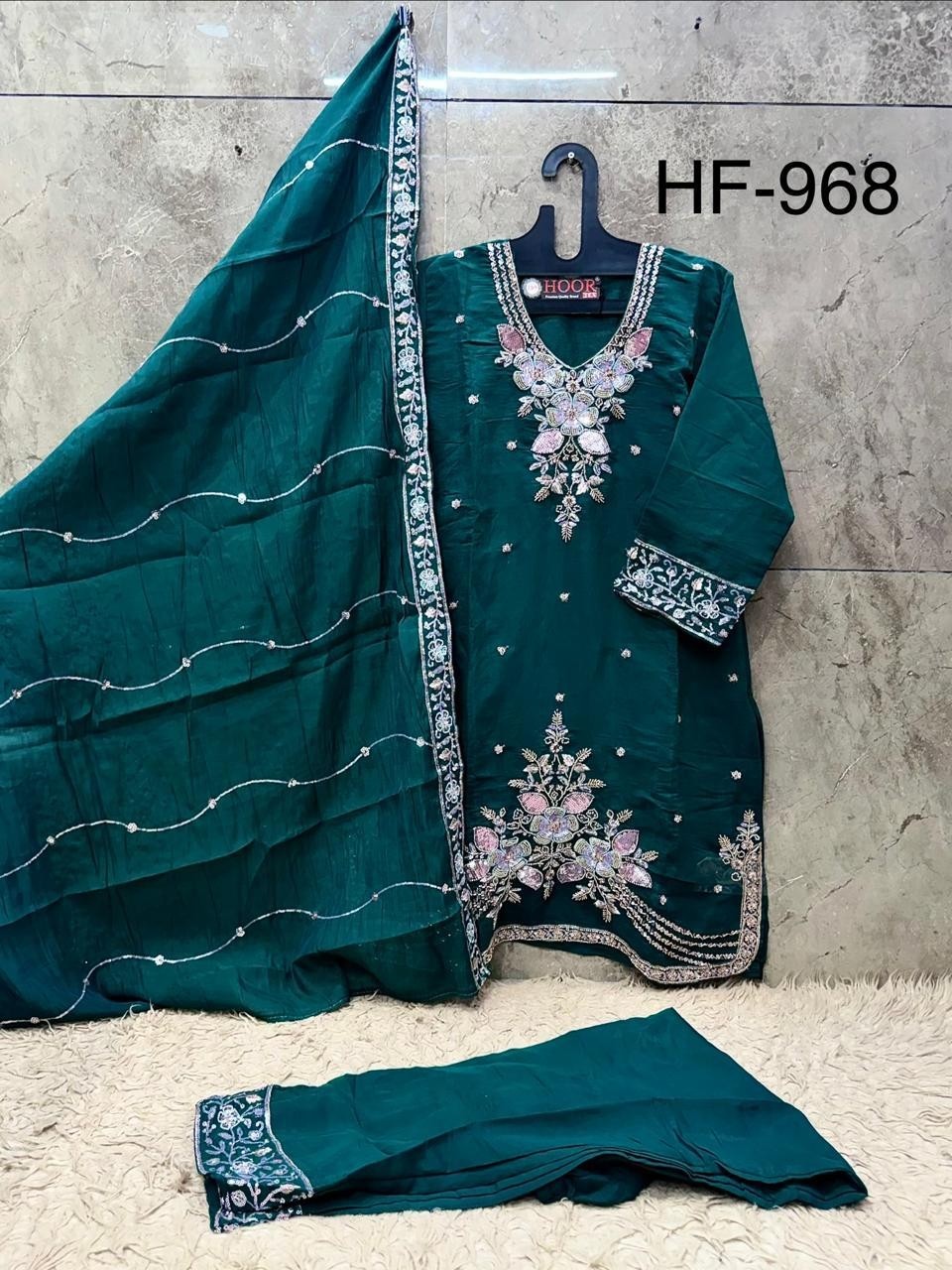 Hoor Tex | HF-968 A to D | Pakistani Full Stitched Suit | H.O. Glass Silk | XL-42 | Ready to Ship