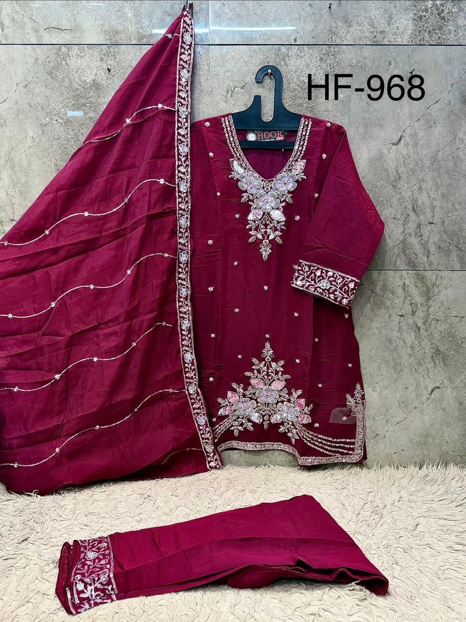 Hoor Tex | HF-968 A to D | Pakistani Full Stitched Suit | H.O. Glass Silk | XL-42 | Ready to Ship